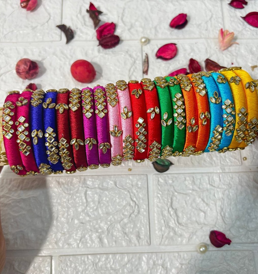 Multicolor Kundan Silk Thread Bangles Mehndi Gifts