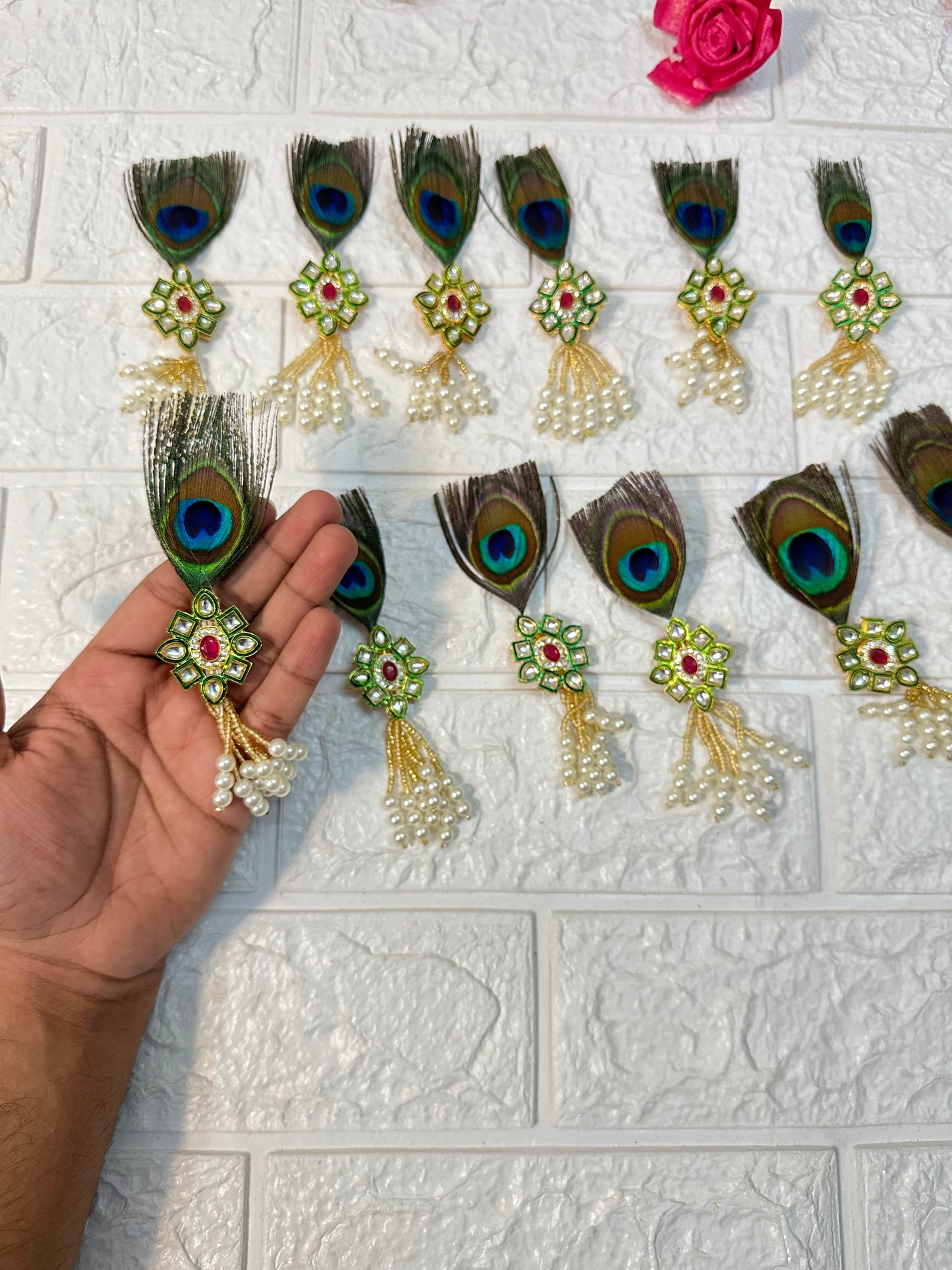 Kundan Peacock Feather Welcome Brooch Baraat Swagat Brooch For Guests