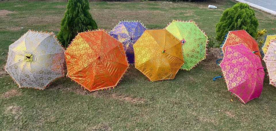 Gold Print Multicolor Umbrella Wedding Mehndi Sangeet Party Backdrop Decor Jagoo Dholki Event Decoration