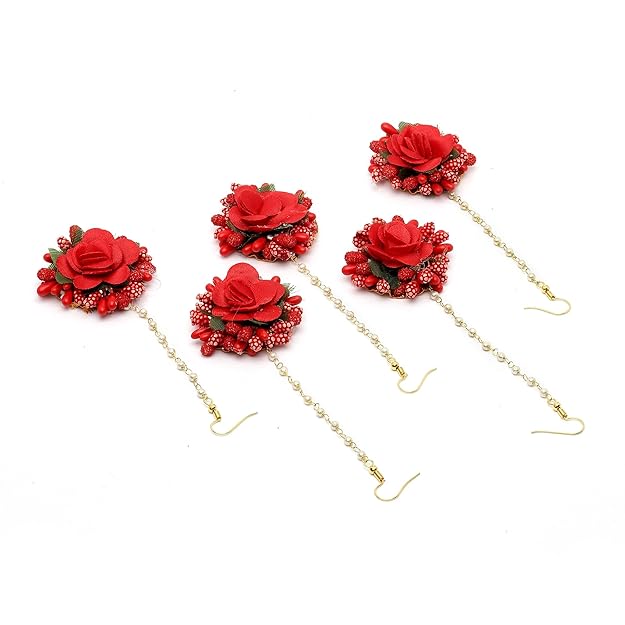 Red Floral Maang Tikka For Mehendi Haldi Women's Gifts
