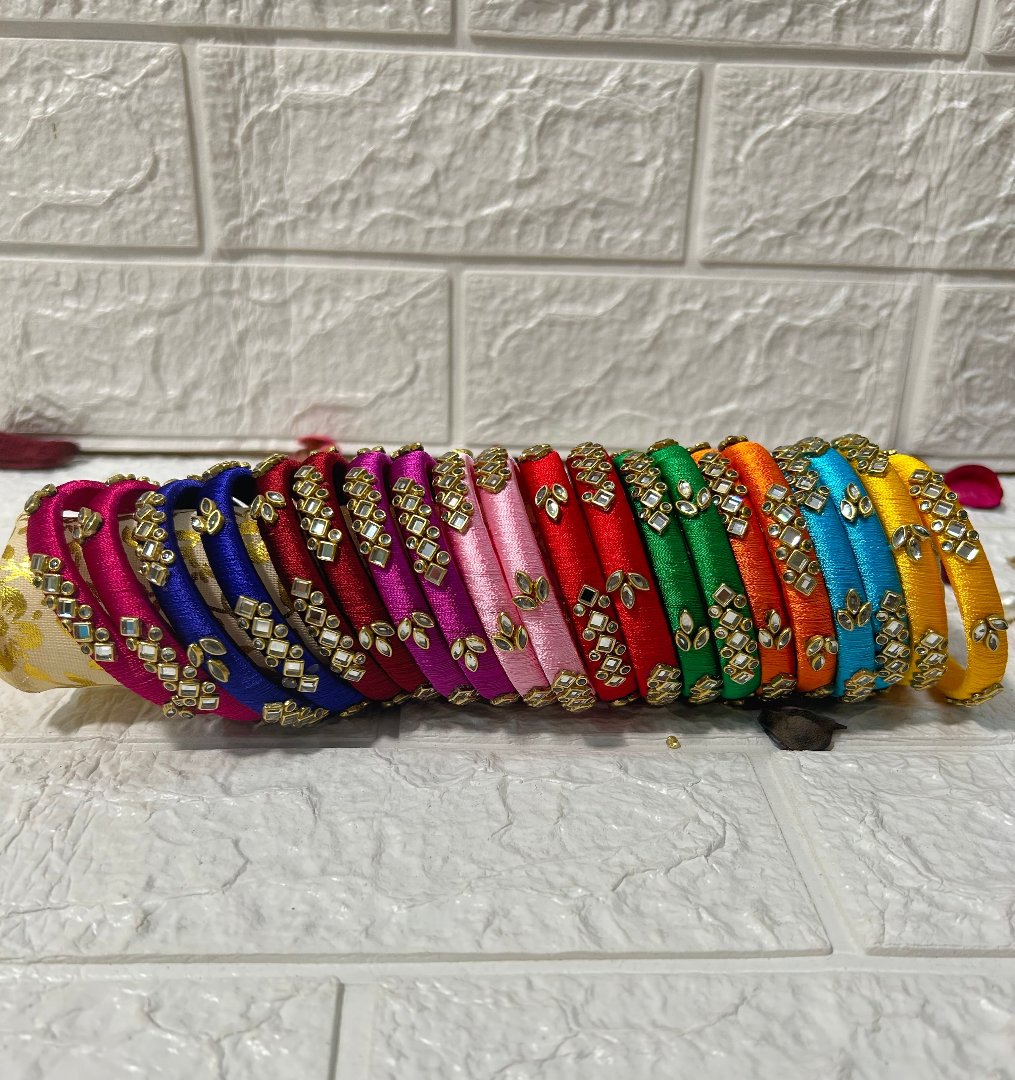 Multicolor Kundan Silk Thread Bangles Mehndi Gifts