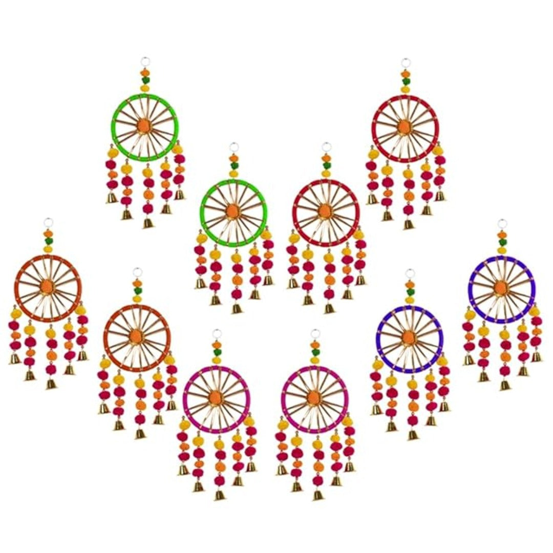 Multicolor Pom Pom Dream Catchers Wall Hangings Mehndi Decoration