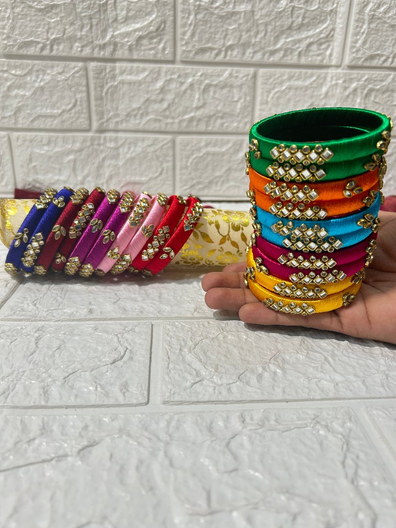 Multicolor Kundan Silk Thread Bangles Mehndi Gifts