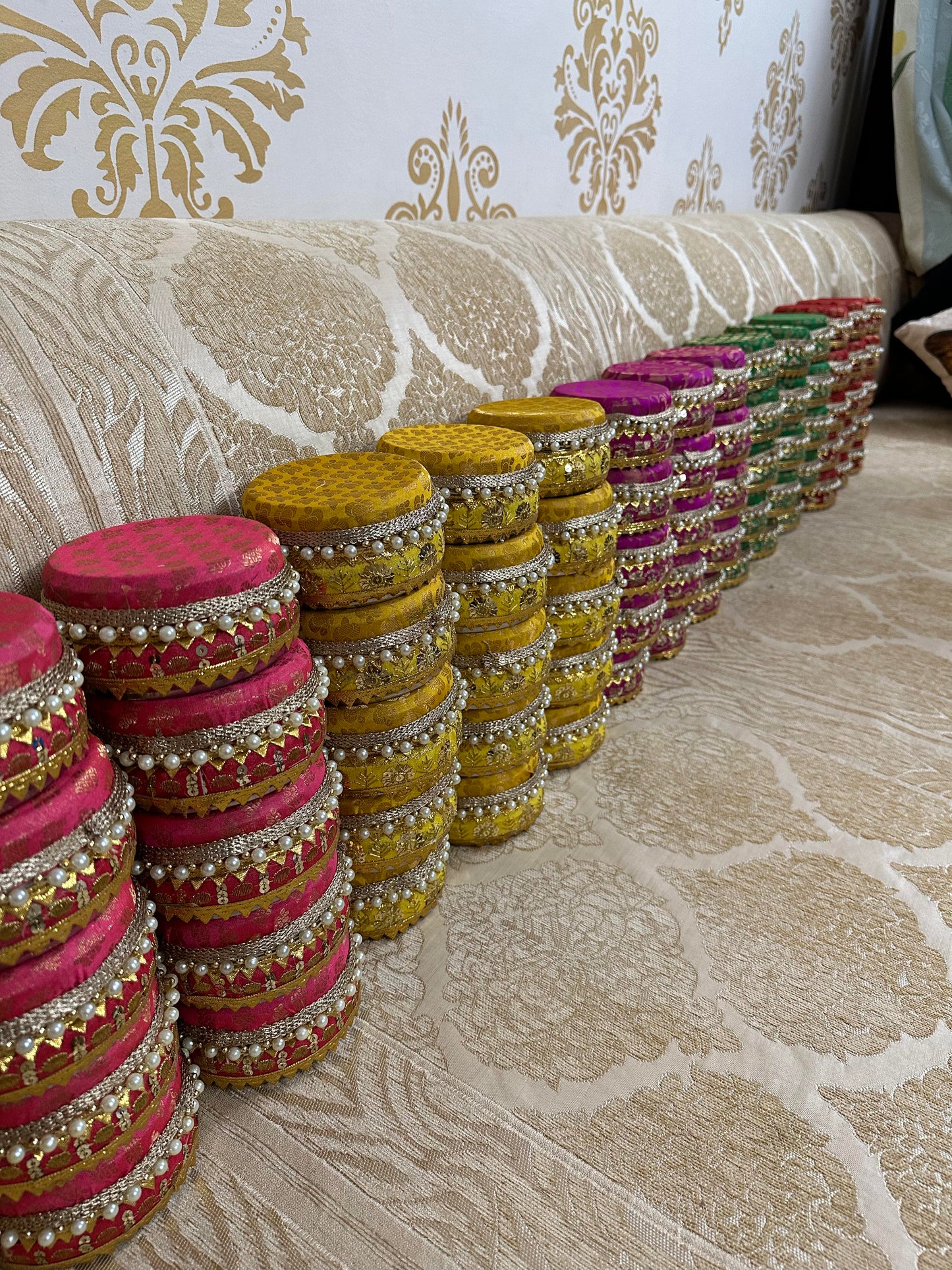 Brocade Steel Ladoo Boxes, Sweet Box, Mithai Box, Wedding Gifts For Guests