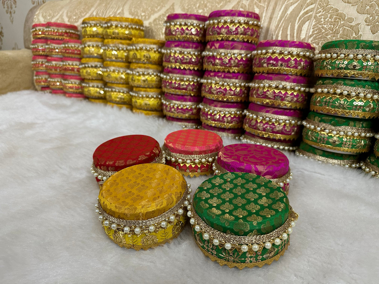 Brocade Steel Ladoo Boxes, Sweet Box, Mithai Box, Wedding Gifts For Guests