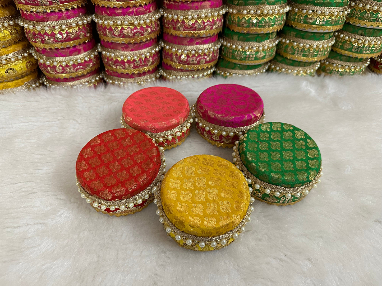 Brocade Steel Ladoo Boxes, Sweet Box, Mithai Box, Wedding Gifts For Guests