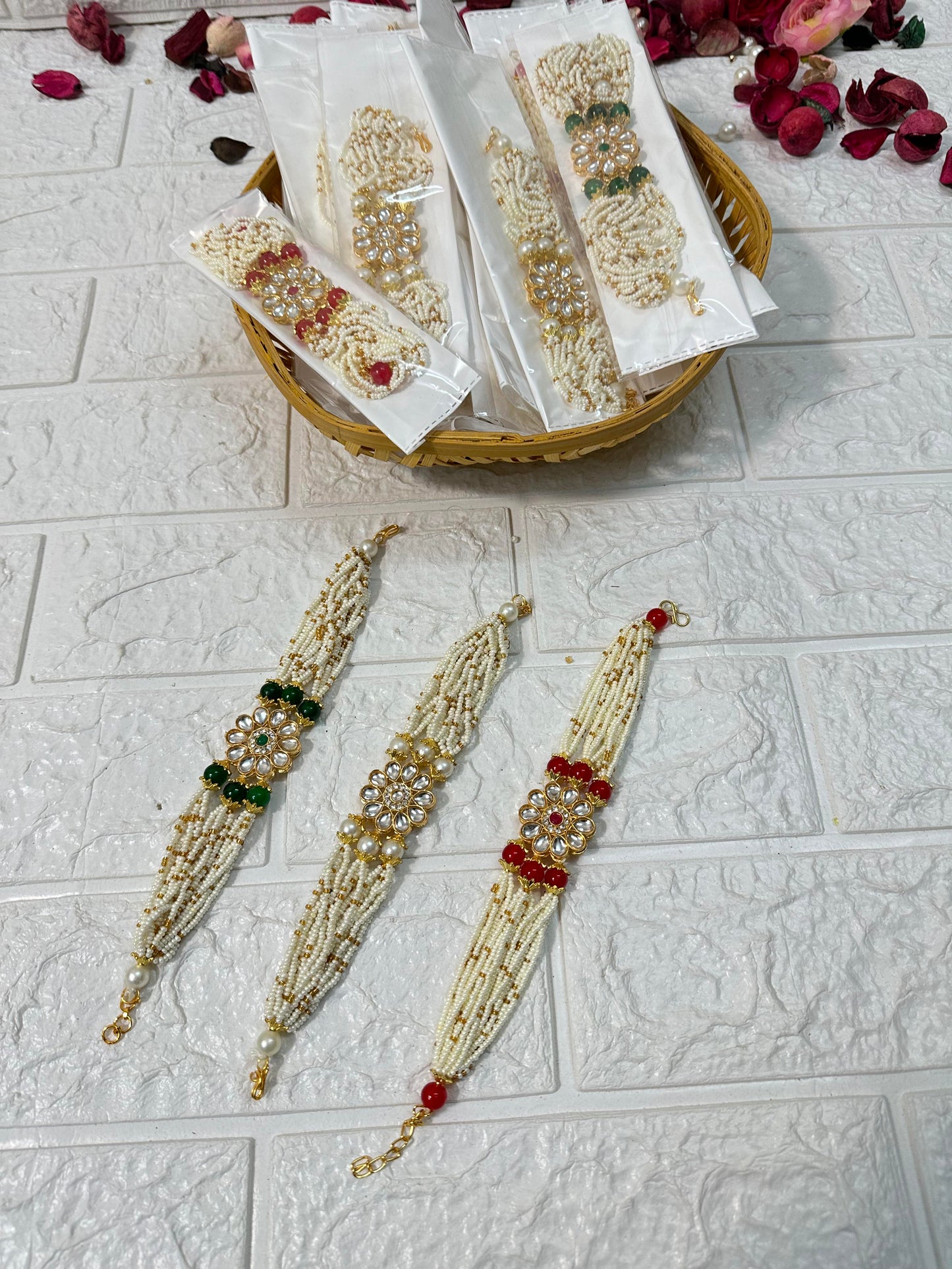 Kundan & Beads Adjustable Bracelets Baraat Swagat, Mehndi Favors, Sangeet Wedding Return Gifts