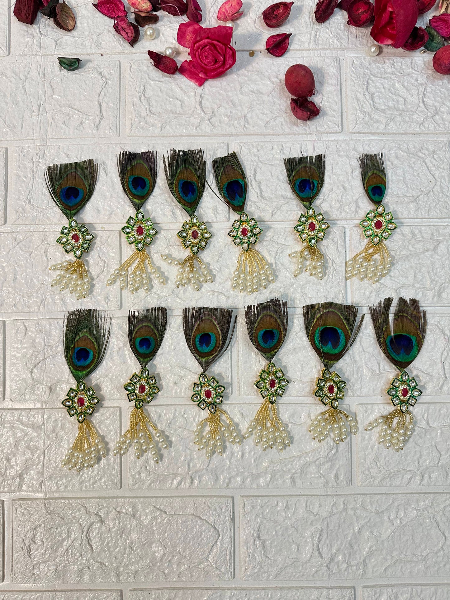 Kundan Peacock Feather Welcome Brooch Baraat Swagat Brooch For Guests