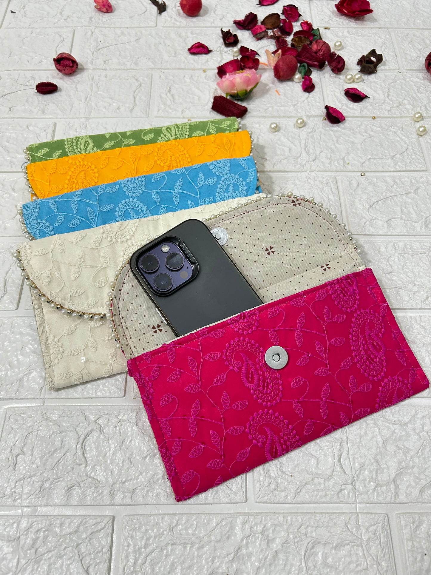 50 Pieces Chikankari Clutch Purse Women's Return Gifts, Mehndi, Sangeet, Dholki Gifts For Guests