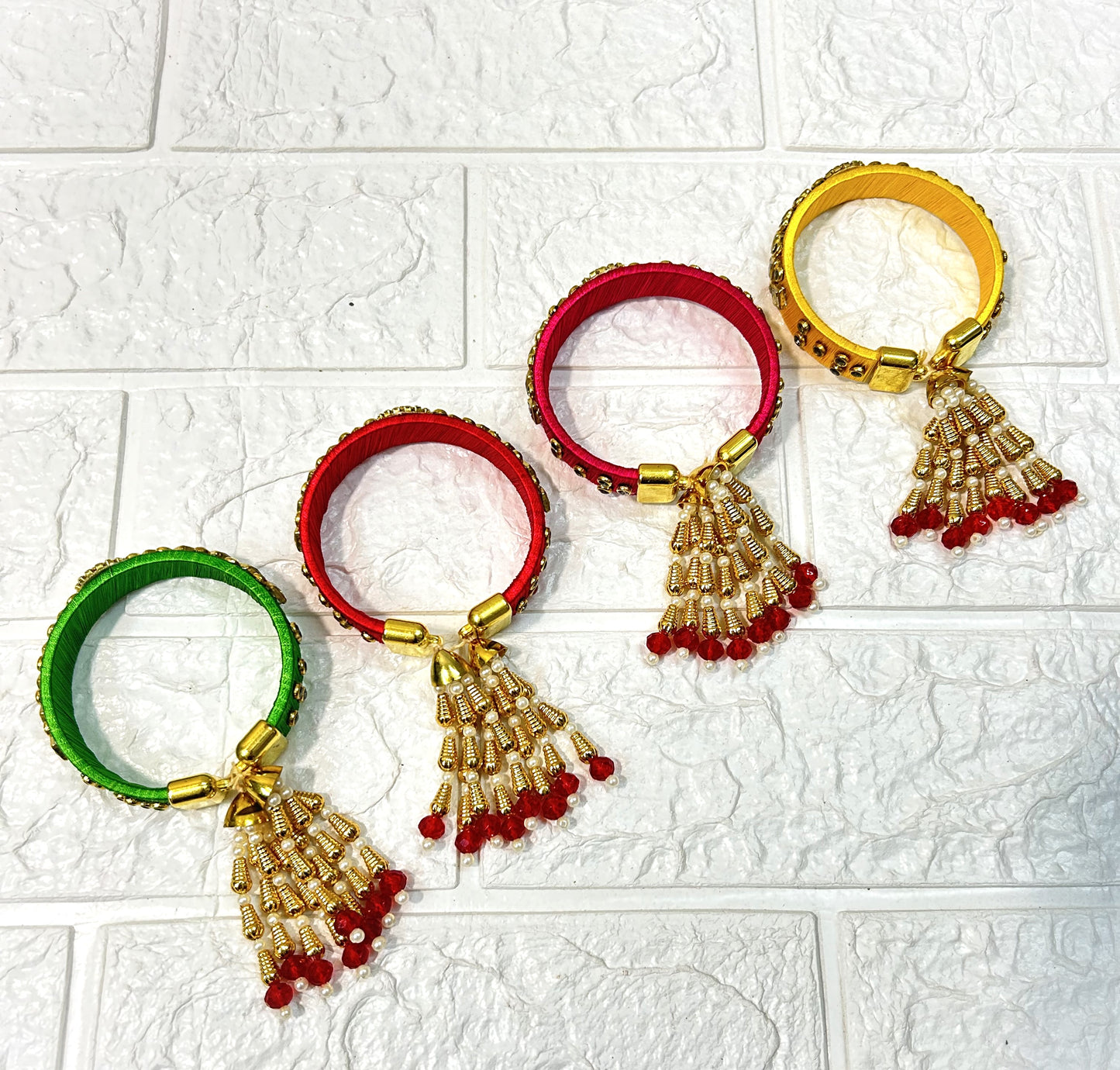 Kundan Silk Thread Bangles Adjustable Size Bracelets Wedding Favors, Mehndi Sangeet Gifts, Bridesmaid Gifts, Return Gifts For Guests