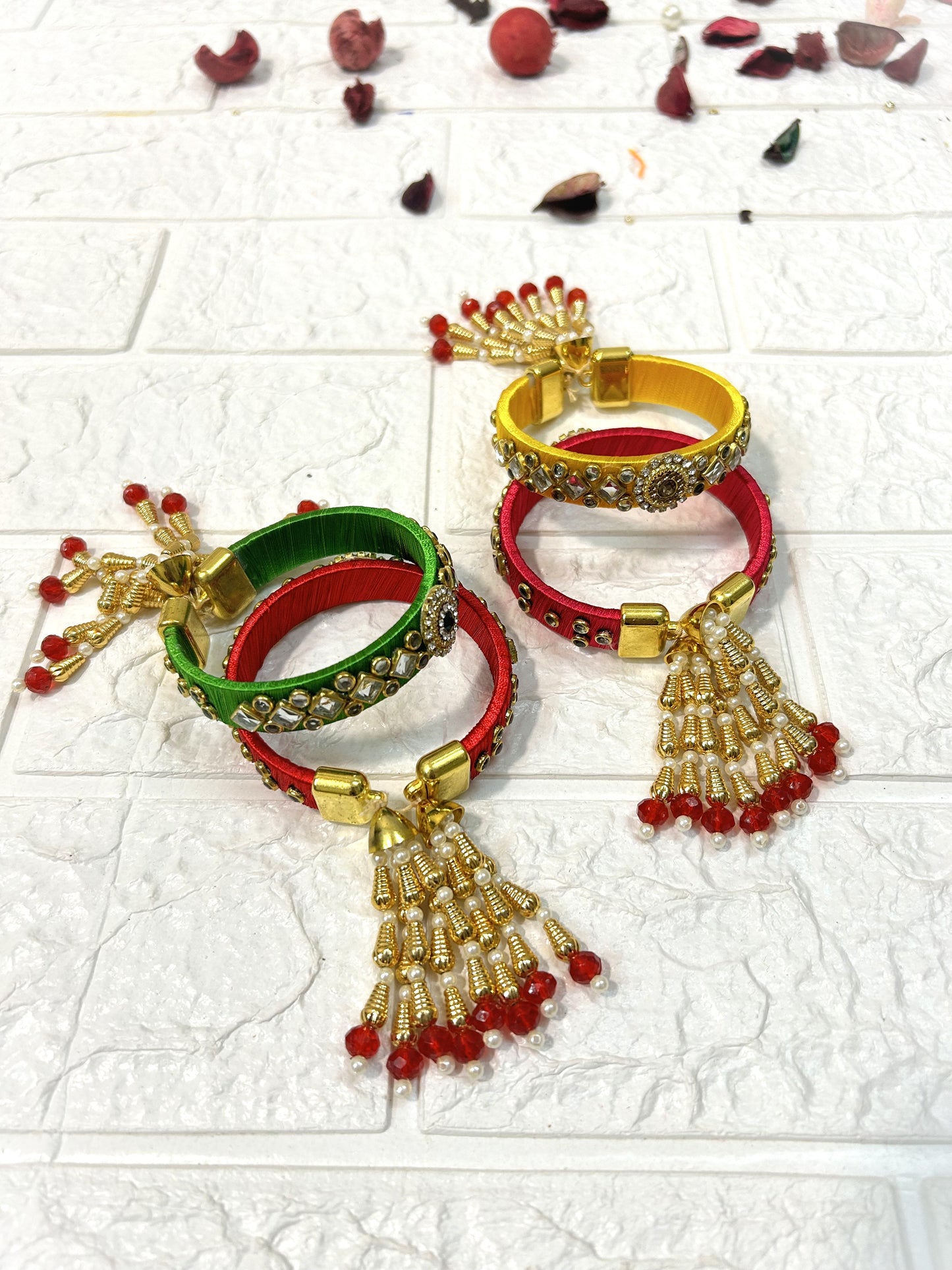 Kundan Silk Thread Bangles Adjustable Size Bracelets Wedding Favors, Mehndi Sangeet Gifts, Bridesmaid Gifts, Return Gifts For Guests