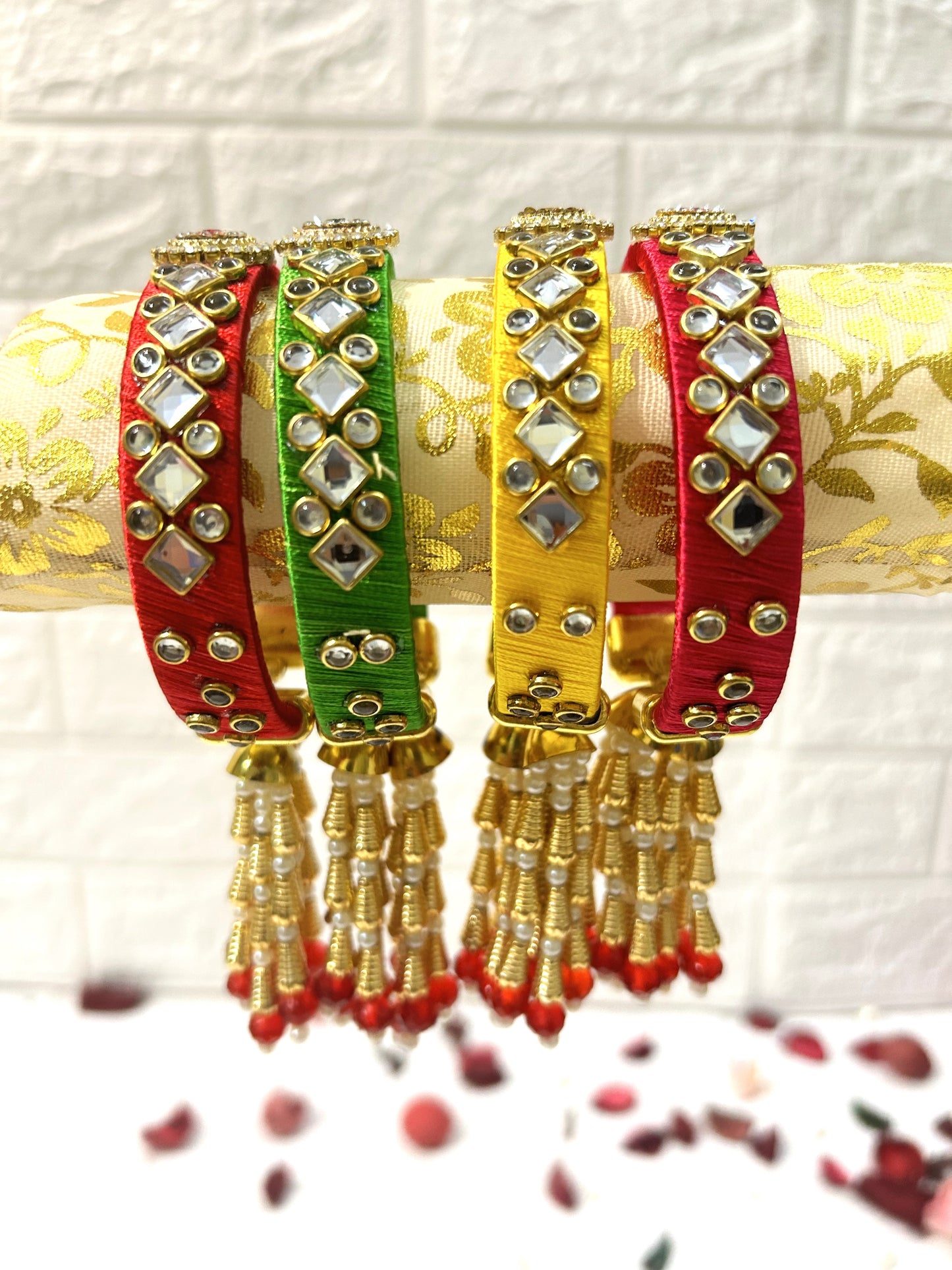 Kundan Silk Thread Bangles Adjustable Size Bracelets Wedding Favors, Mehndi Sangeet Gifts, Bridesmaid Gifts, Return Gifts For Guests