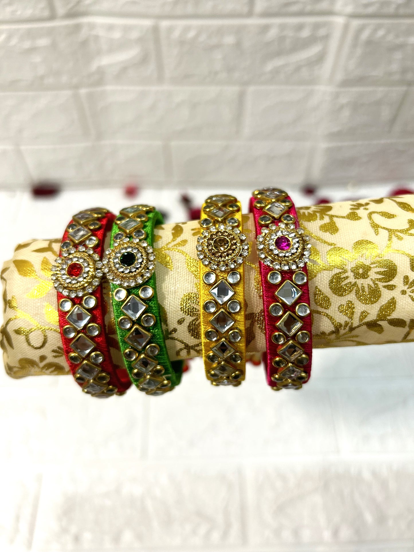 Kundan Silk Thread Bangles Adjustable Size Bracelets Wedding Favors, Mehndi Sangeet Gifts, Bridesmaid Gifts, Return Gifts For Guests