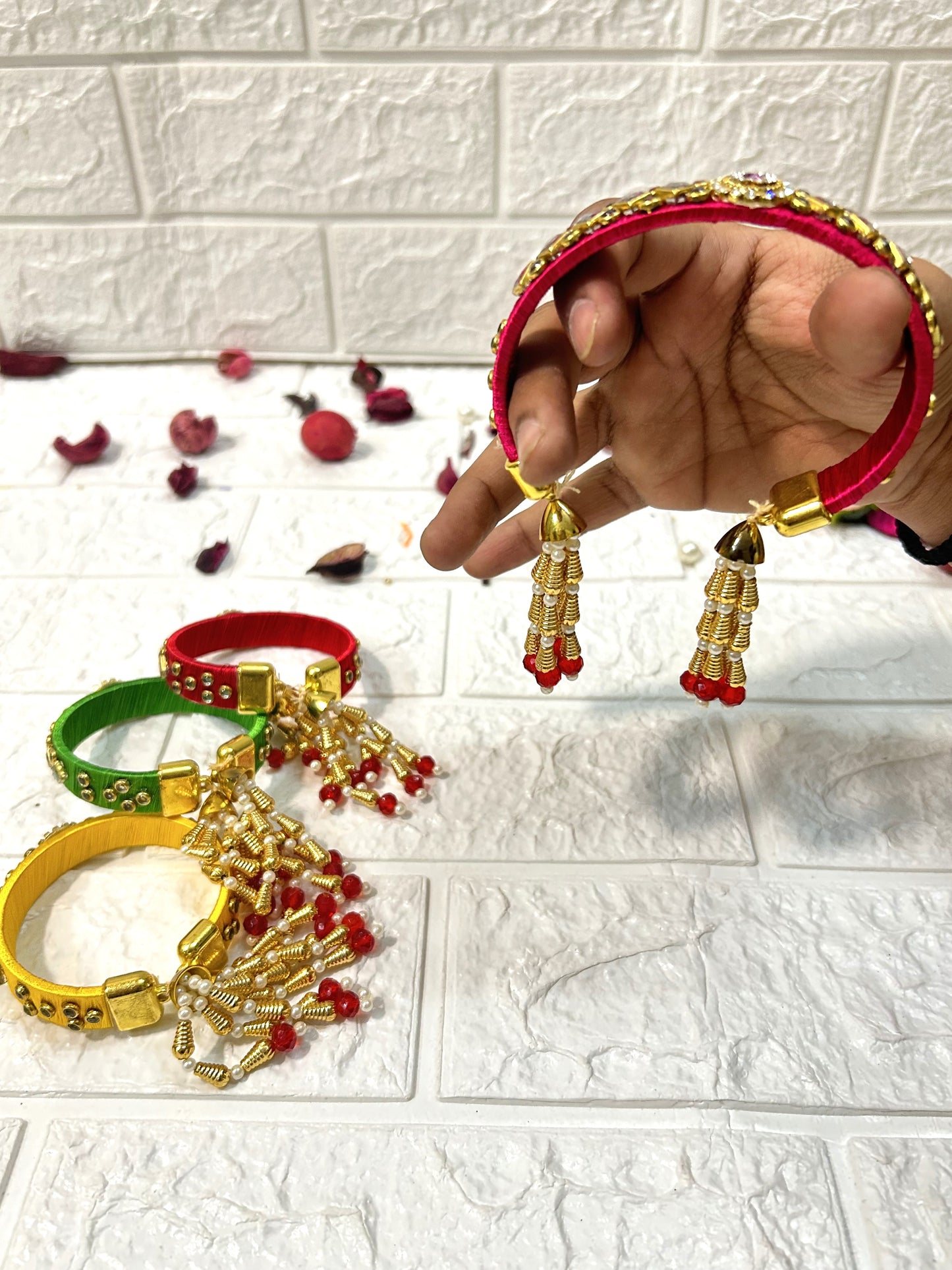 Kundan Silk Thread Bangles Adjustable Size Bracelets Wedding Favors, Mehndi Sangeet Gifts, Bridesmaid Gifts, Return Gifts For Guests