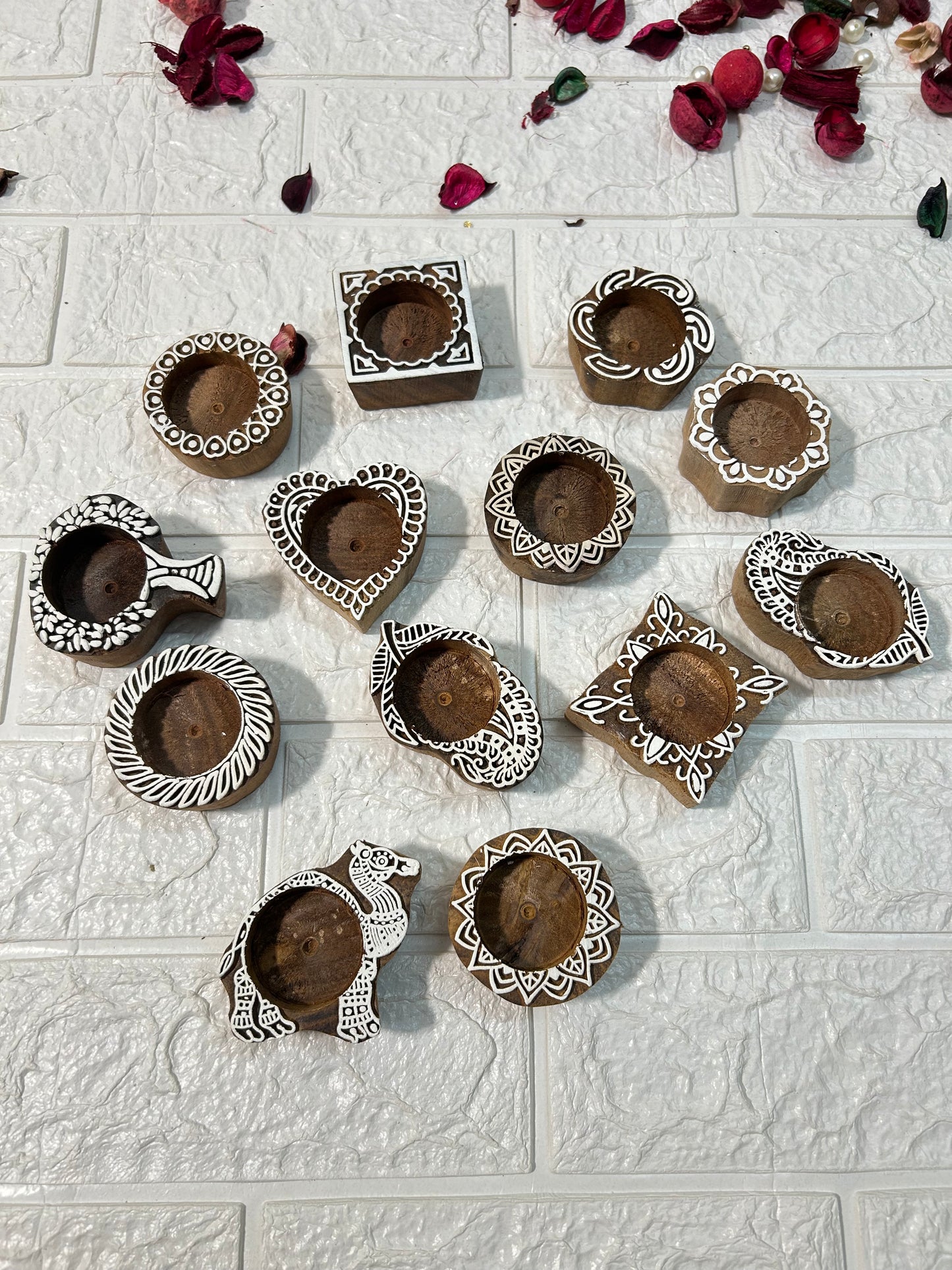 Wooden Handblock Candle Holders Diwali Decor Return Gifts, Housewarming Gifts, Mehndi Favors, Diwali Party Gifts For Guests