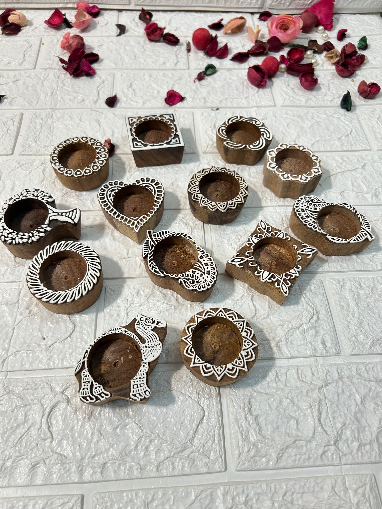 Wooden Handblock Candle Holders Diwali Decor Return Gifts, Housewarming Gifts, Mehndi Favors, Diwali Party Gifts For Guests