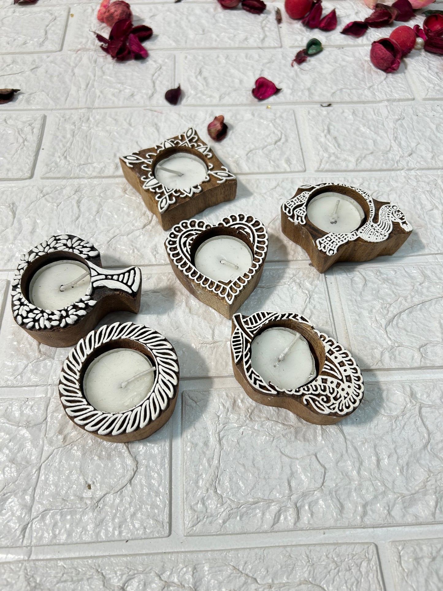 Wooden Handblock Candle Holders Diwali Decor Return Gifts, Housewarming Gifts, Mehndi Favors, Diwali Party Gifts For Guests