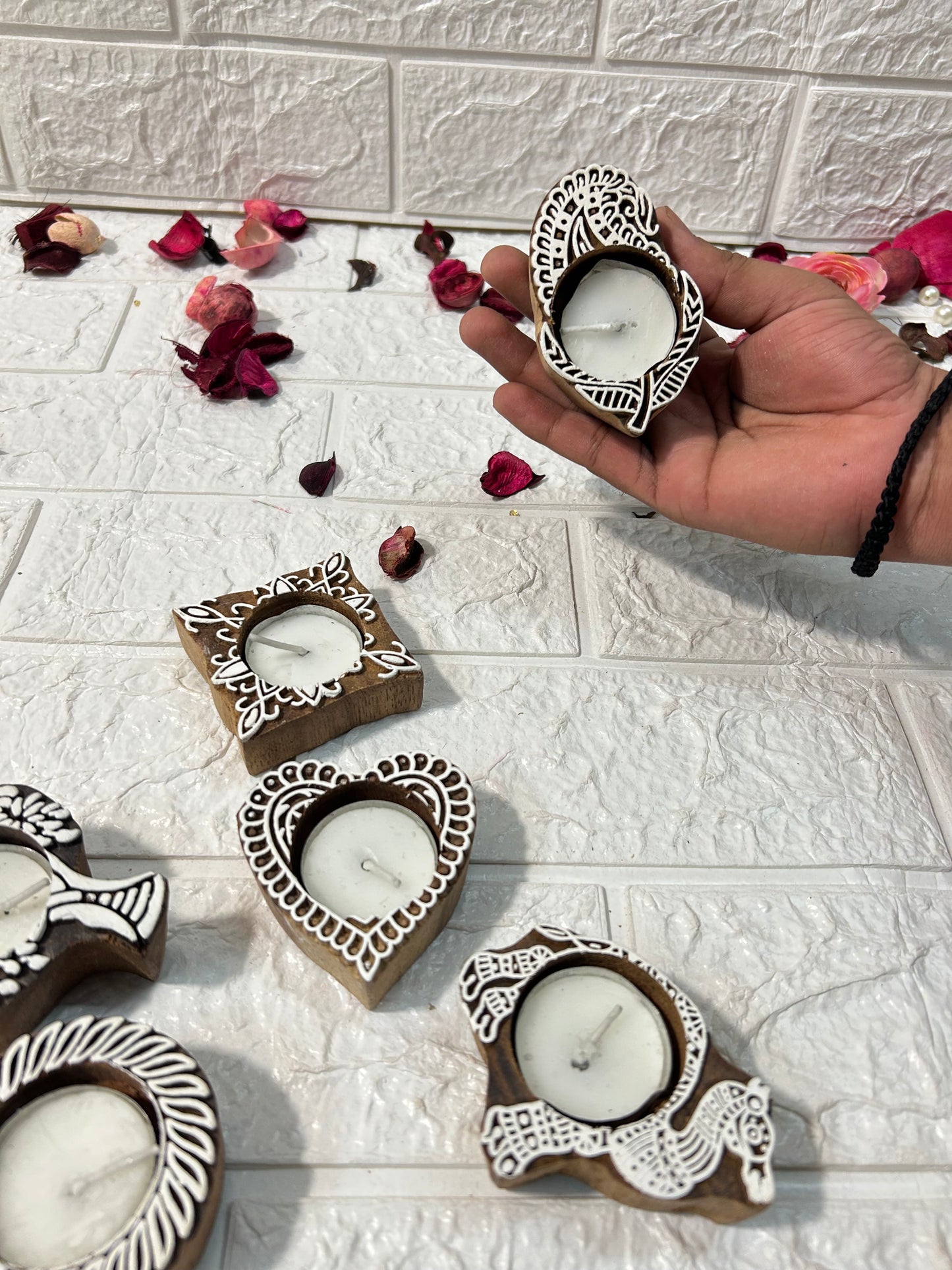 Wooden Handblock Candle Holders Diwali Decor Return Gifts, Housewarming Gifts, Mehndi Favors, Diwali Party Gifts For Guests