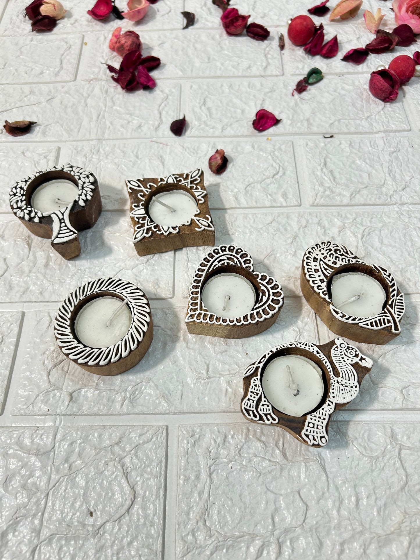 Wooden Handblock Candle Holders Diwali Decor Return Gifts, Housewarming Gifts, Mehndi Favors, Diwali Party Gifts For Guests