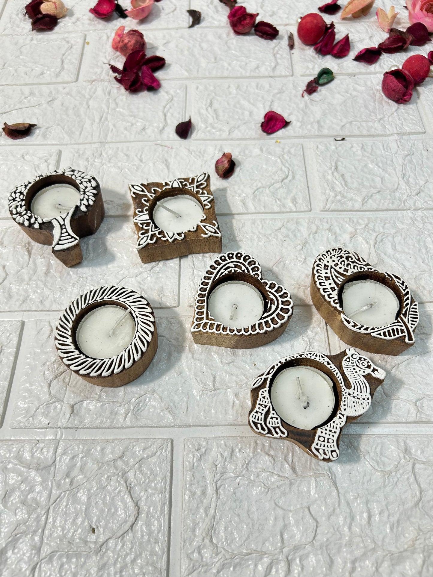 Wooden Handblock Candle Holders Diwali Decor Return Gifts, Housewarming Gifts, Mehndi Favors, Diwali Party Gifts For Guests