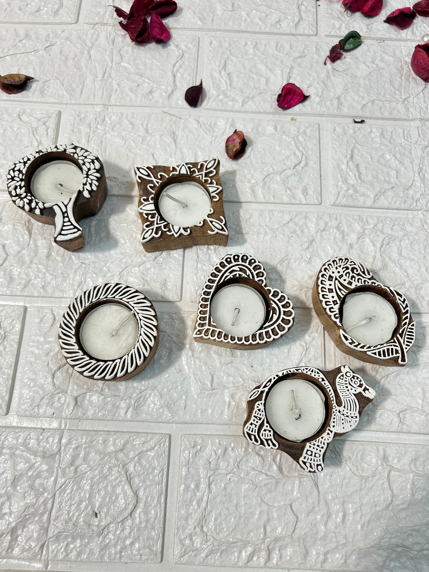 Wooden Handblock Candle Holders Diwali Decor Return Gifts, Housewarming Gifts, Mehndi Favors, Diwali Party Gifts For Guests