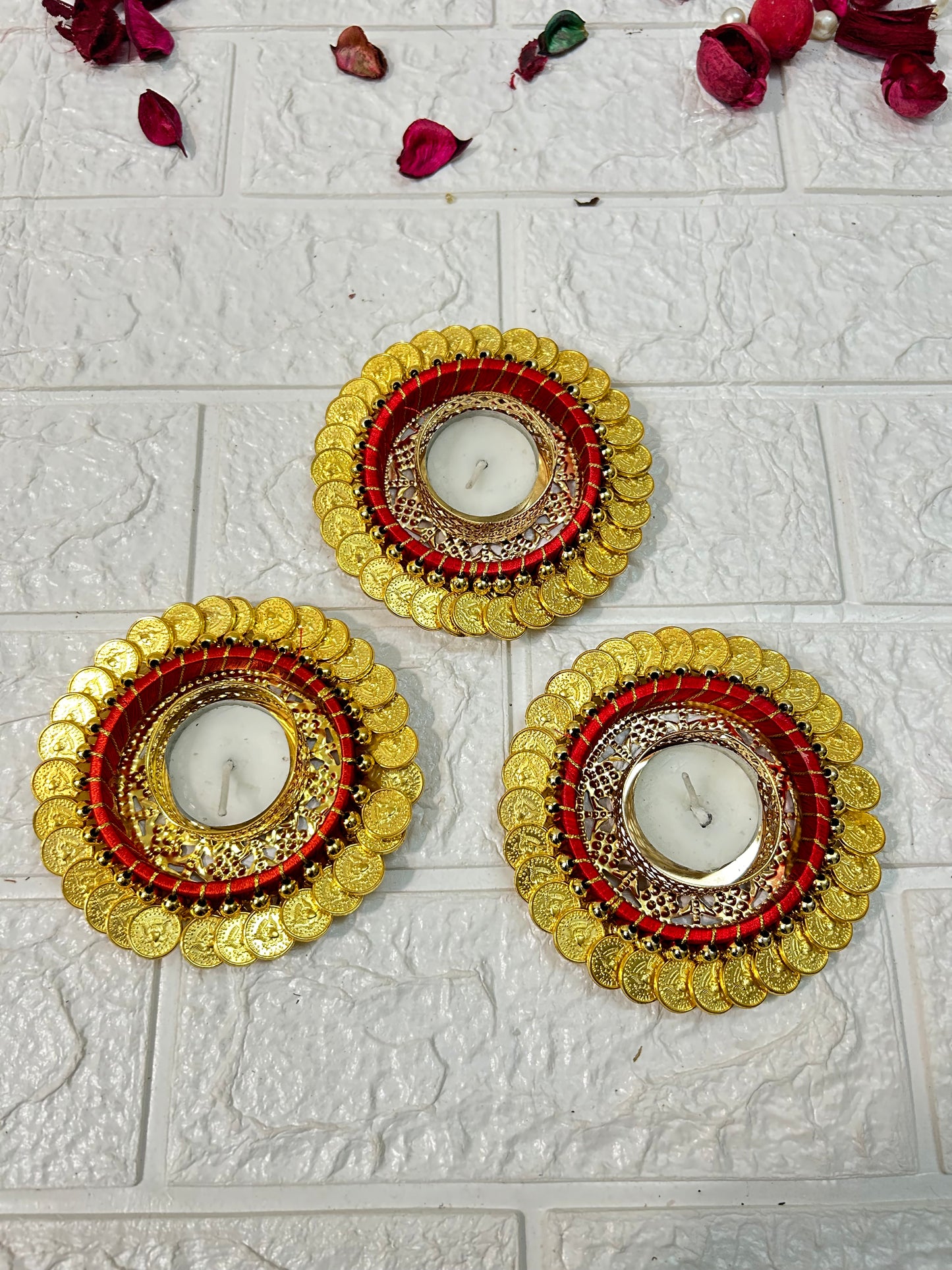 Golden Coin Tea Light Candle Holder, Diwali Decor, Wedding Favors, Puja Gifts, Housewarming Return Gifts For Guests