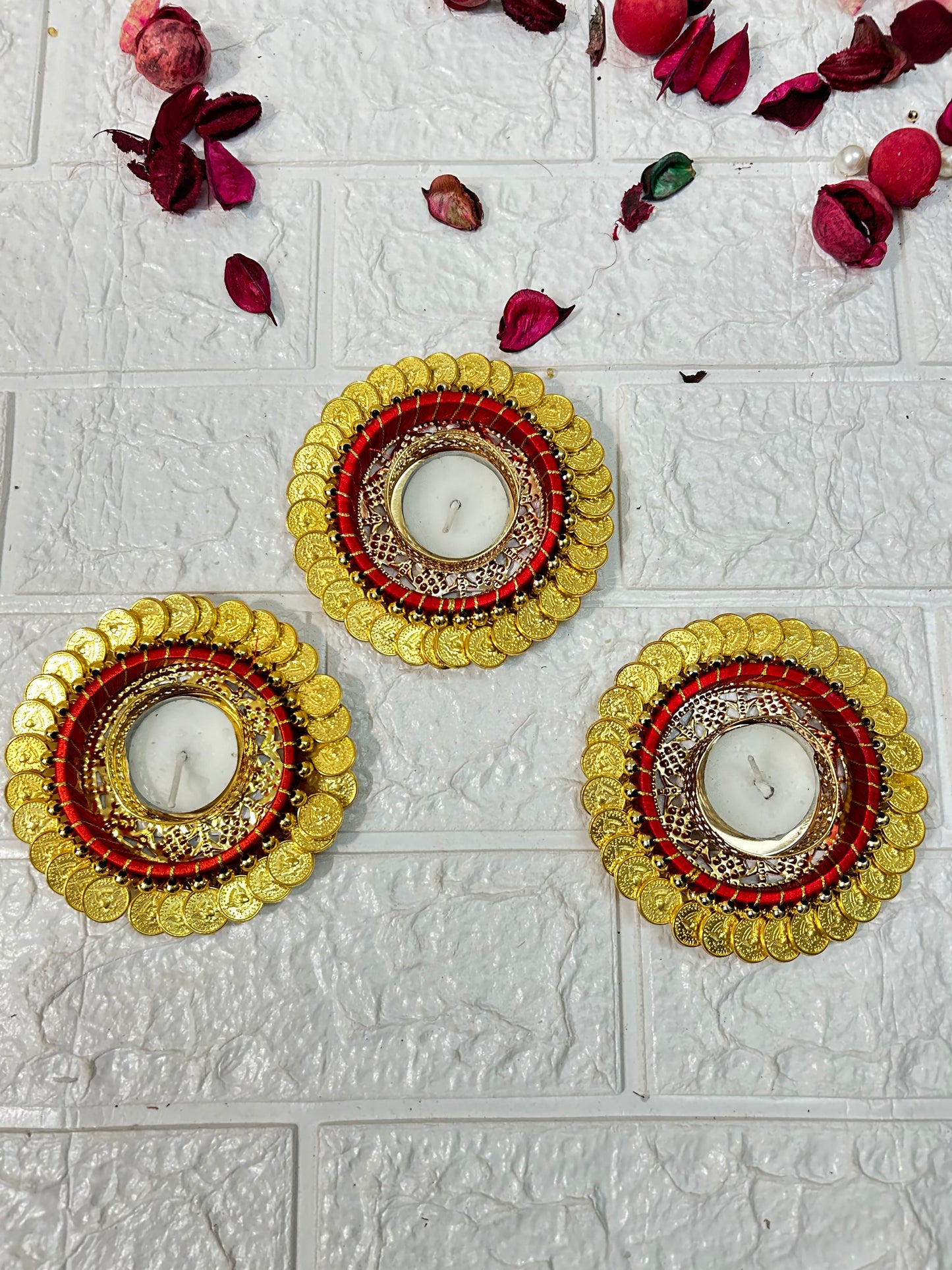 Golden Coin Tea Light Candle Holder, Diwali Decor, Wedding Favors, Puja Gifts, Housewarming Return Gifts For Guests