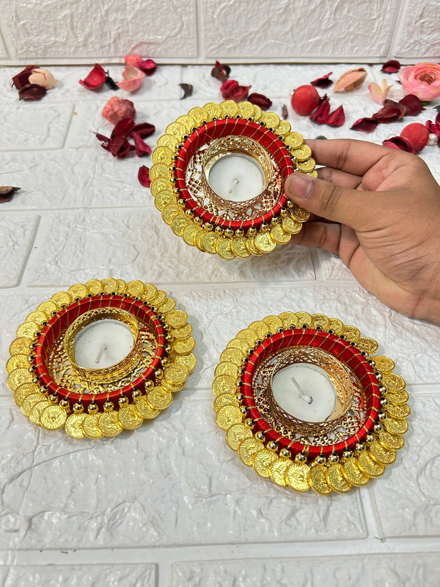 Golden Coin Tea Light Candle Holder, Diwali Decor, Wedding Favors, Puja Gifts, Housewarming Return Gifts For Guests