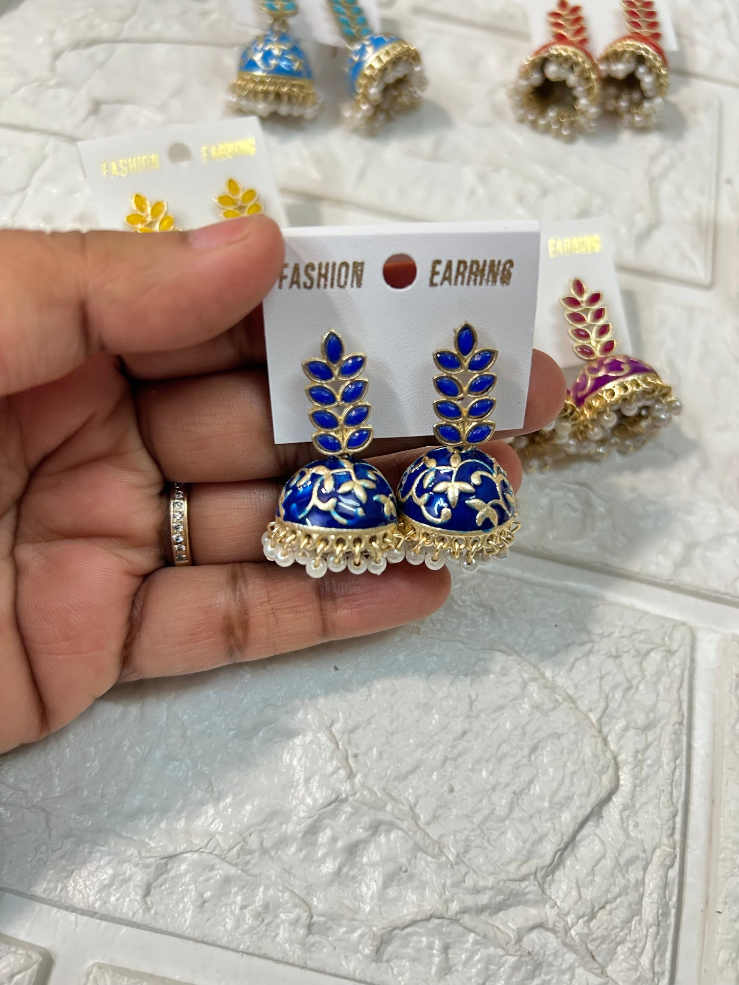 Pack Of 10-100 Pairs Leaf Stone Meenakari Jhumki Earrings Wedding Giveaway, Bridesmaid Gifts, Mehndi Party Gifts For Guests