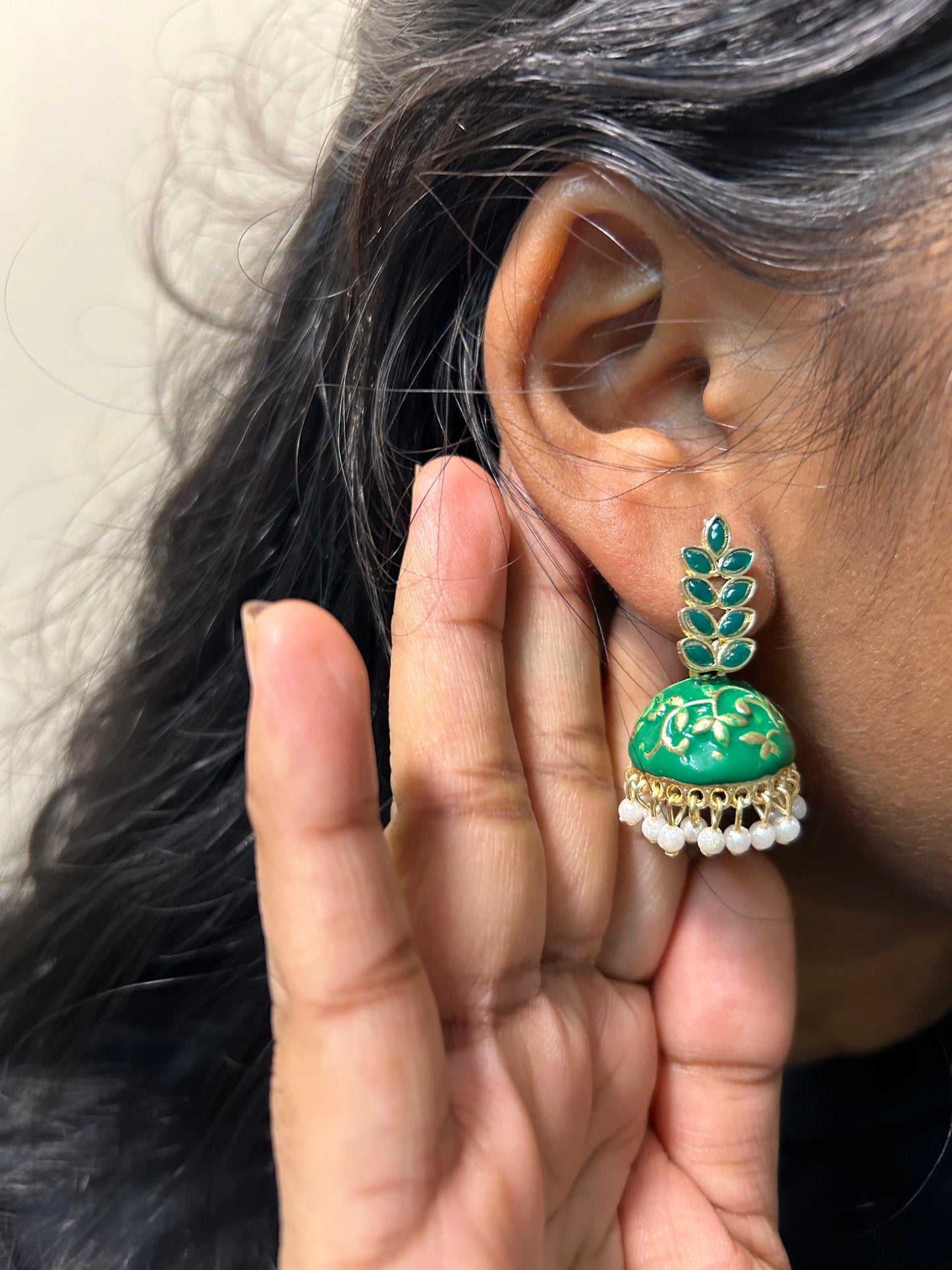 Pack Of 10-100 Pairs Leaf Stone Meenakari Jhumki Earrings Wedding Giveaway, Bridesmaid Gifts, Mehndi Party Gifts For Guests