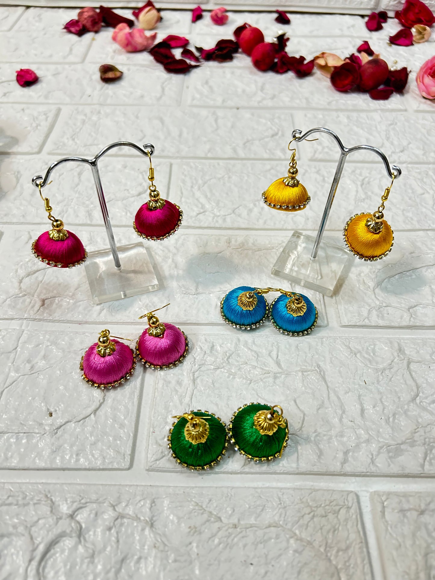 DesiTohfa Silk Thread Jhumka Earrings - Colorful Indian Jewelry