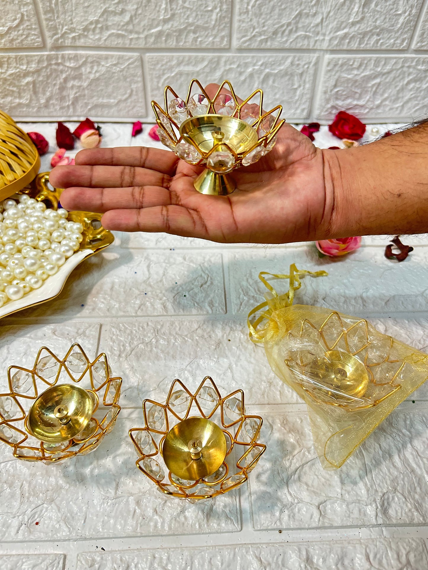 Crystal Metal Diya Puja Gifts, Housewarming Gifts, Navratri Gifts, Diwali Party Gifts For Guests