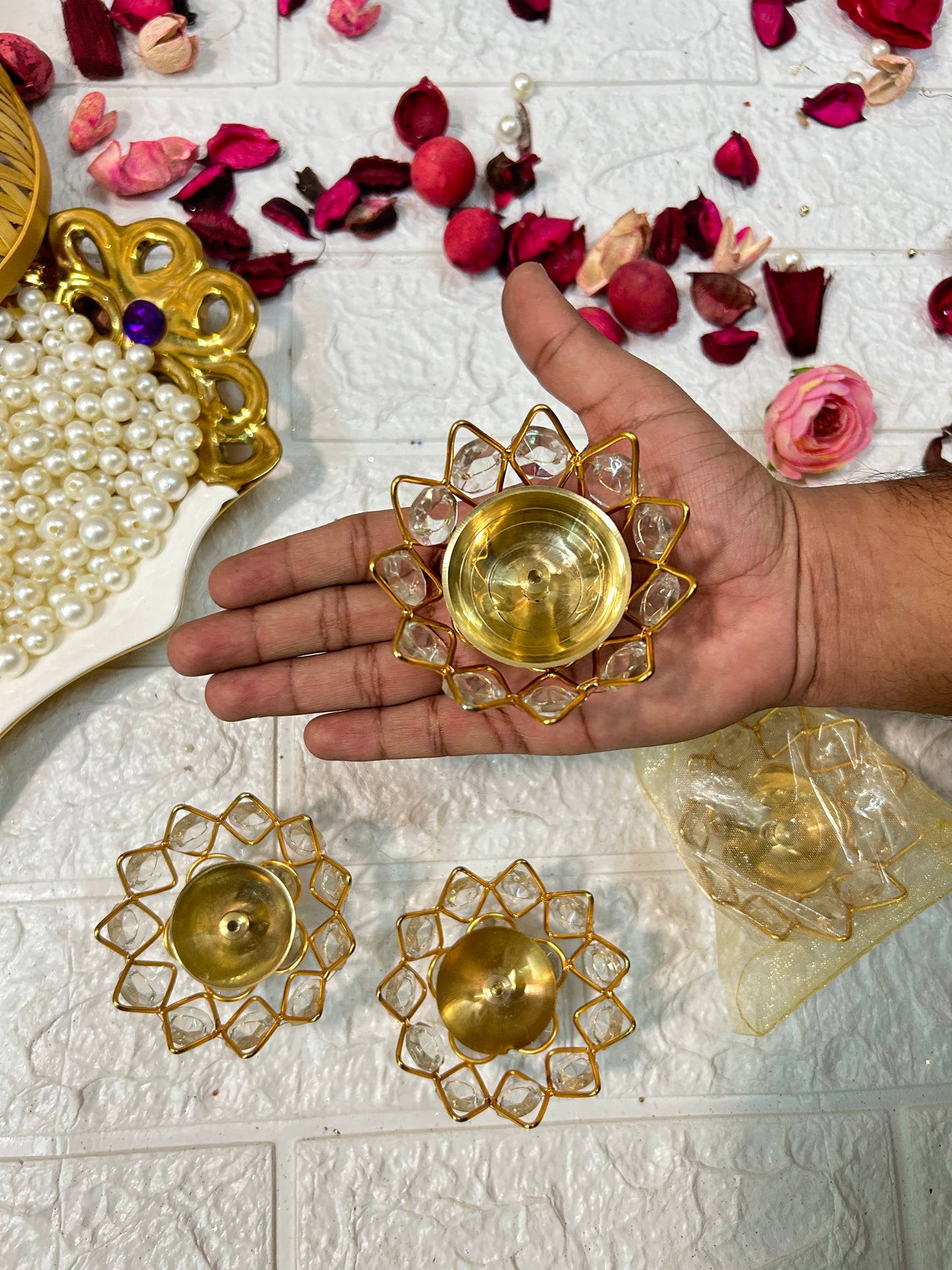 Crystal Metal Diya Puja Gifts, Housewarming Gifts, Navratri Gifts, Diwali Party Gifts For Guests