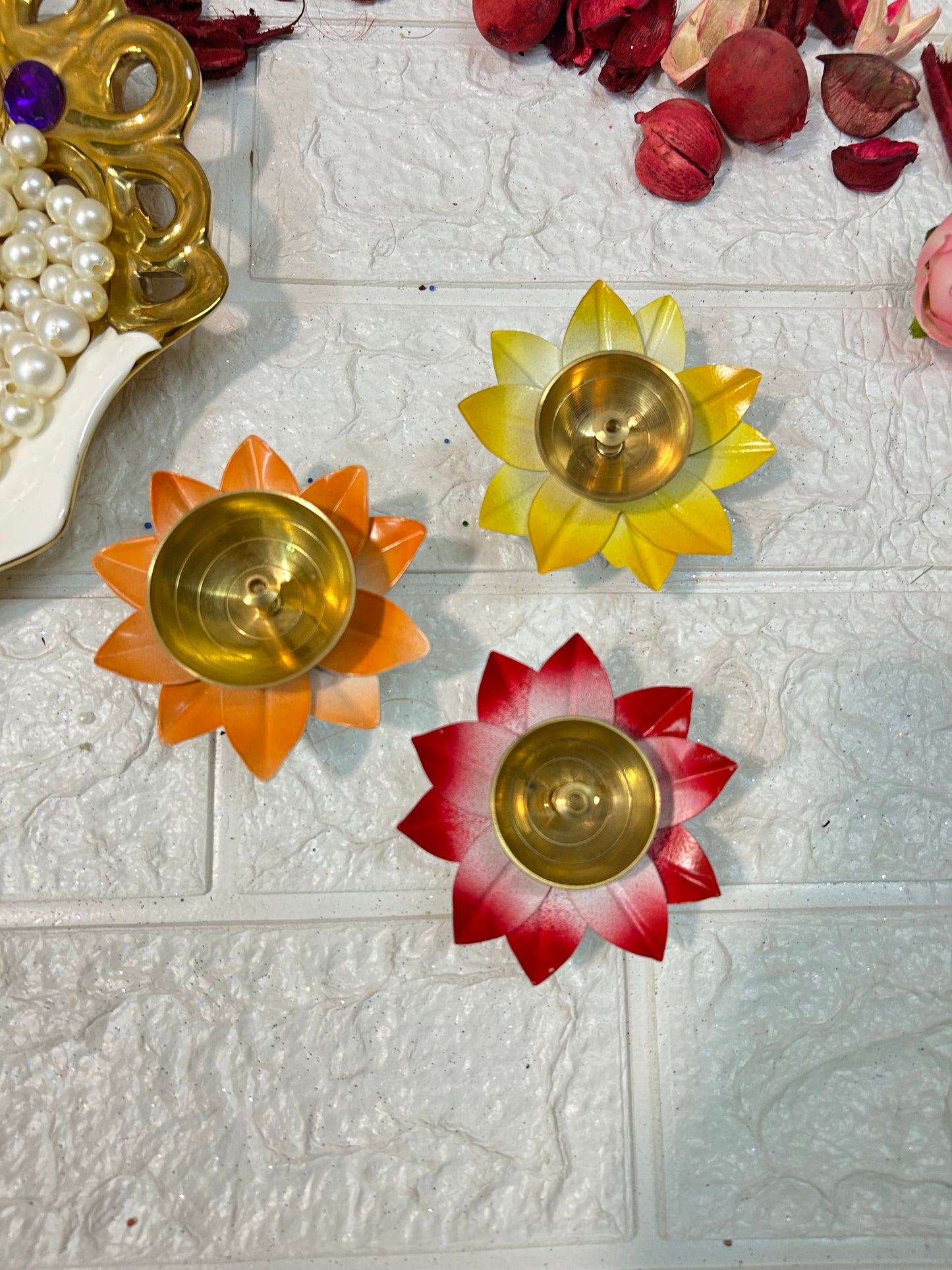 Multicolor Lotus Diya, Diwali Decor Gifts, Housewarming Gifts, Puja Favors, Diwali Gifts