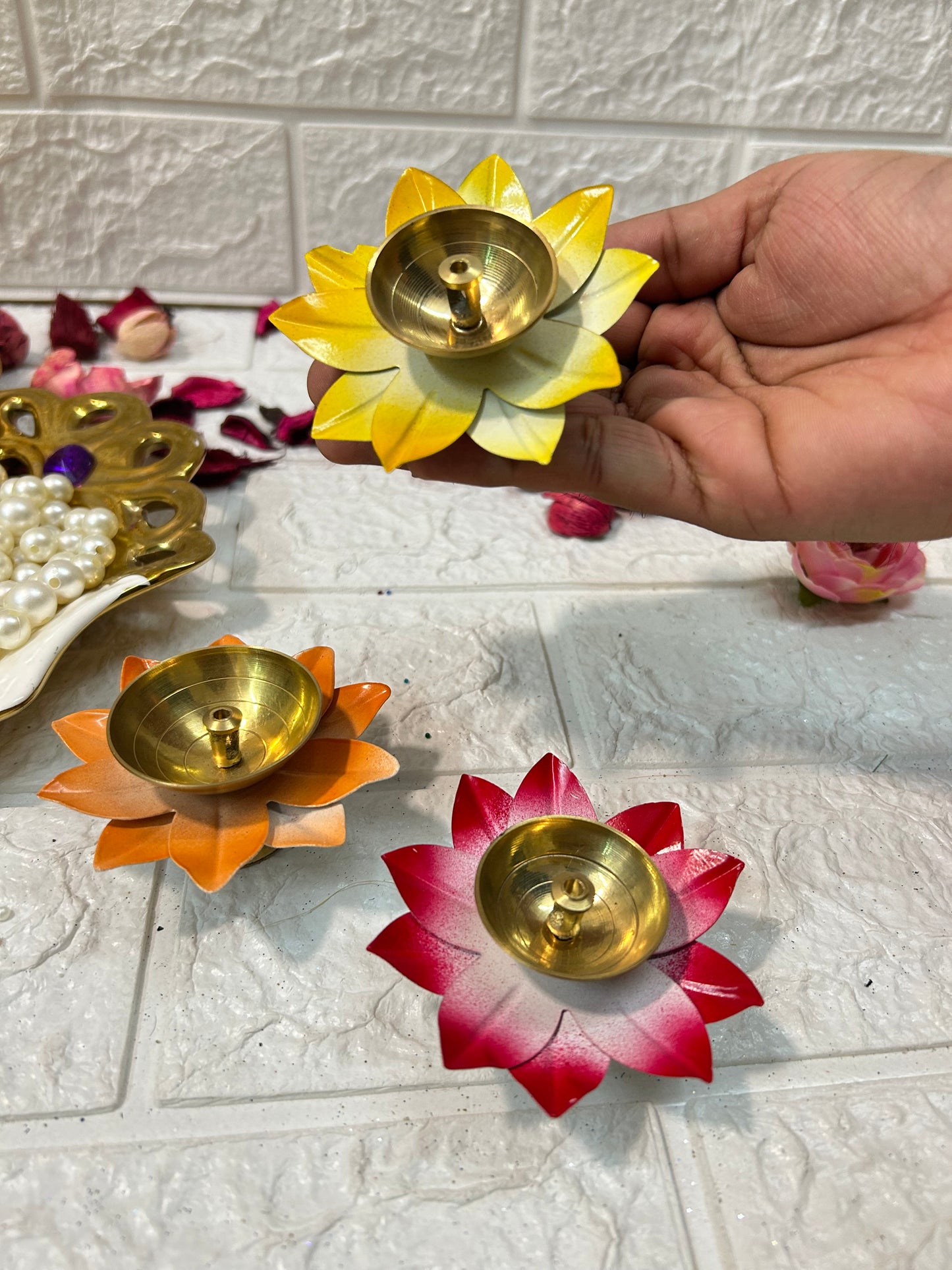 Multicolor Lotus Diya, Diwali Decor Gifts, Housewarming Gifts, Puja Favors, Diwali Gifts