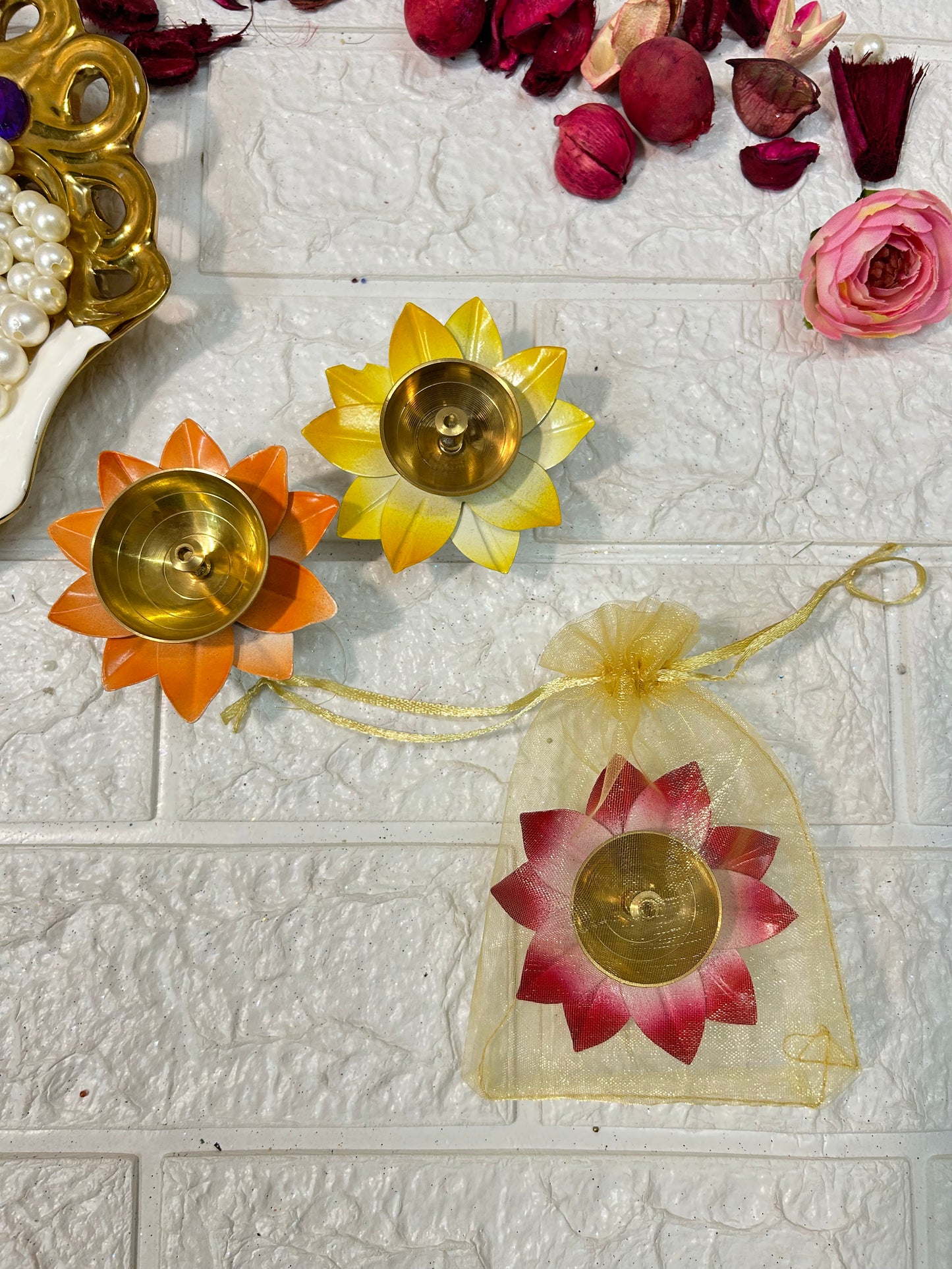 Multicolor Lotus Diya, Diwali Decor Gifts, Housewarming Gifts, Puja Favors, Diwali Gifts