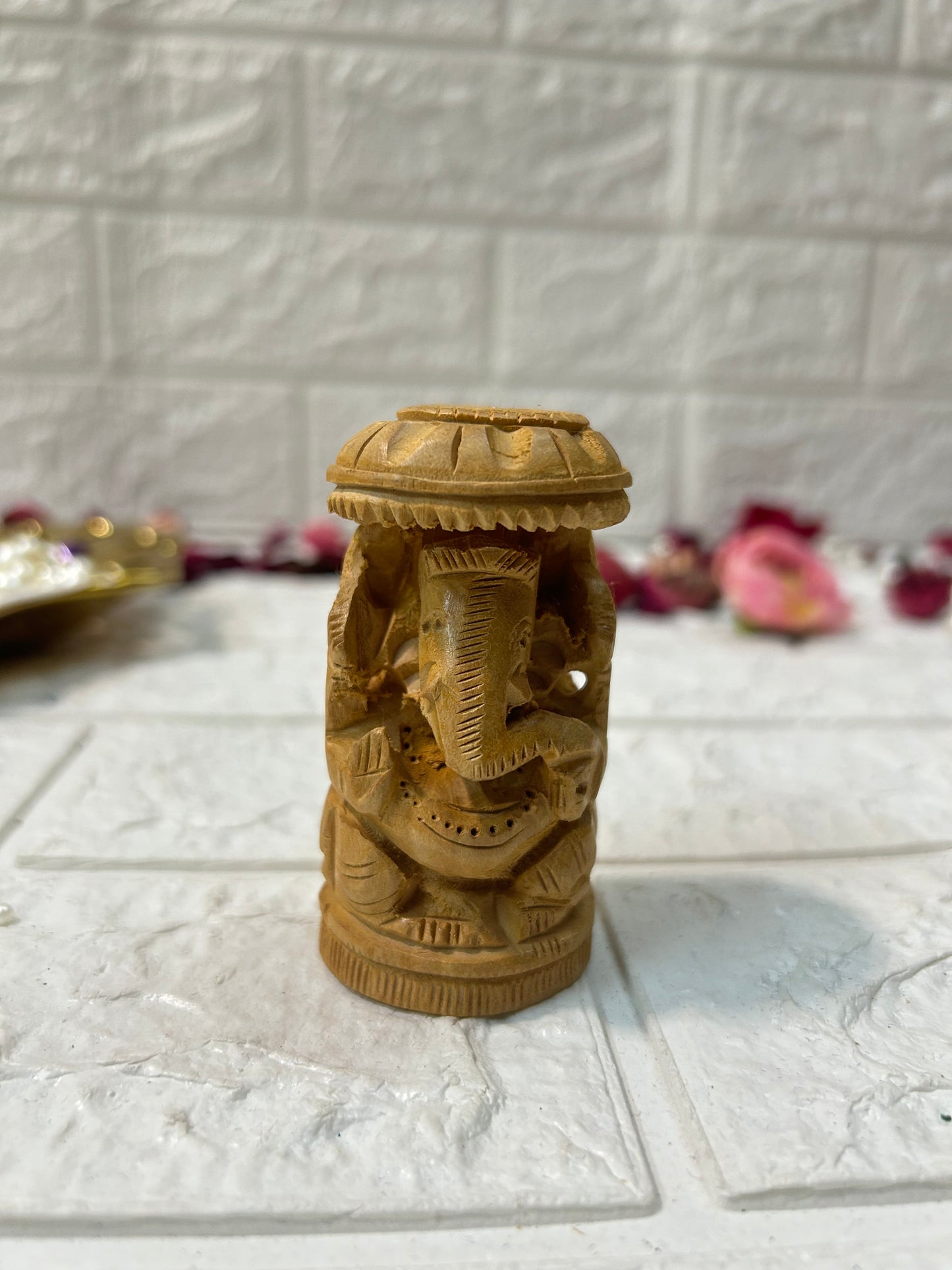Wooden Hand Carved Ganesh Idol