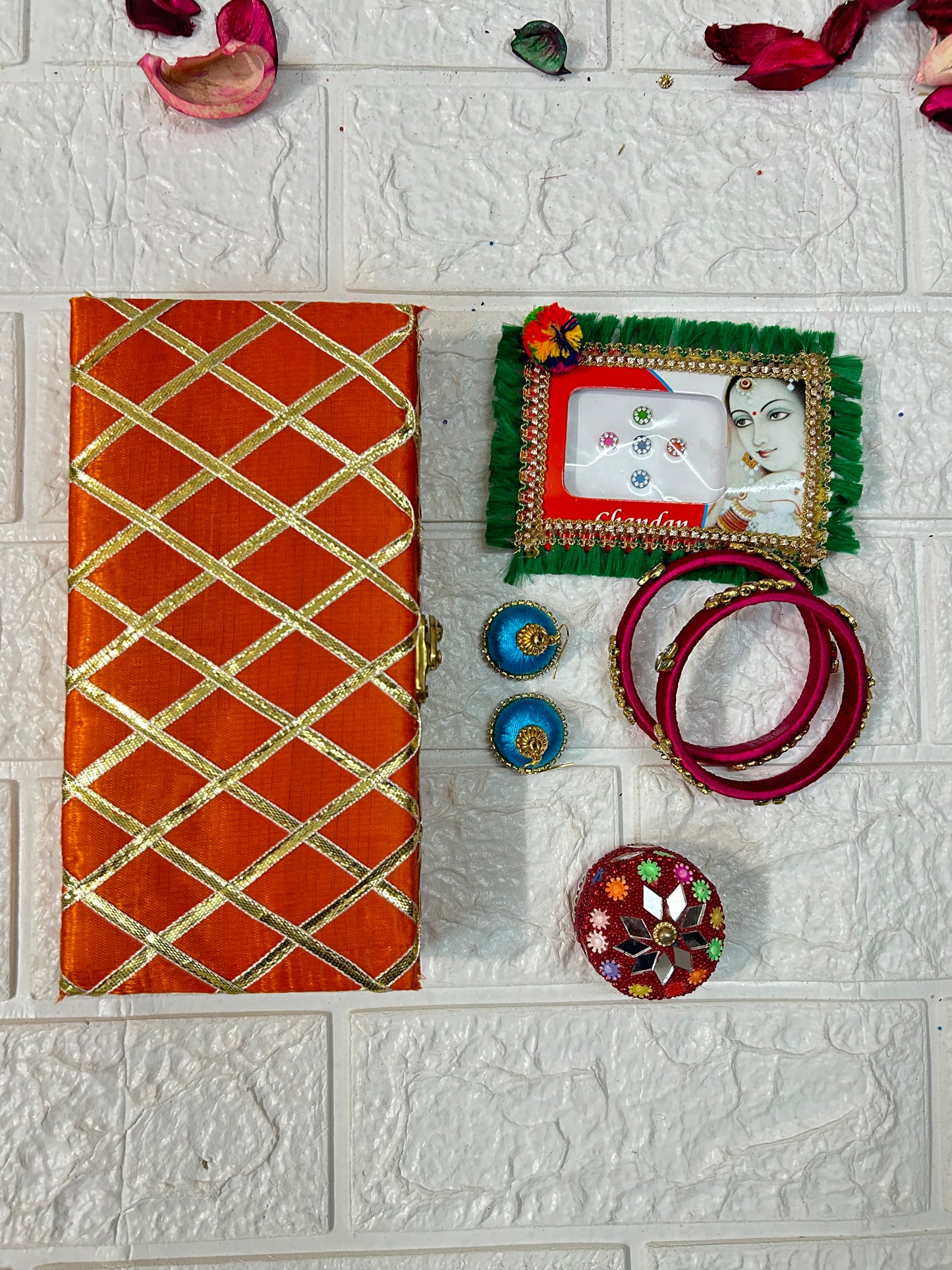 Shagun Box, Bangles, Bindi, Earrings, Sindoor Box Combo For Mehndi , Bridesmaid Gifts