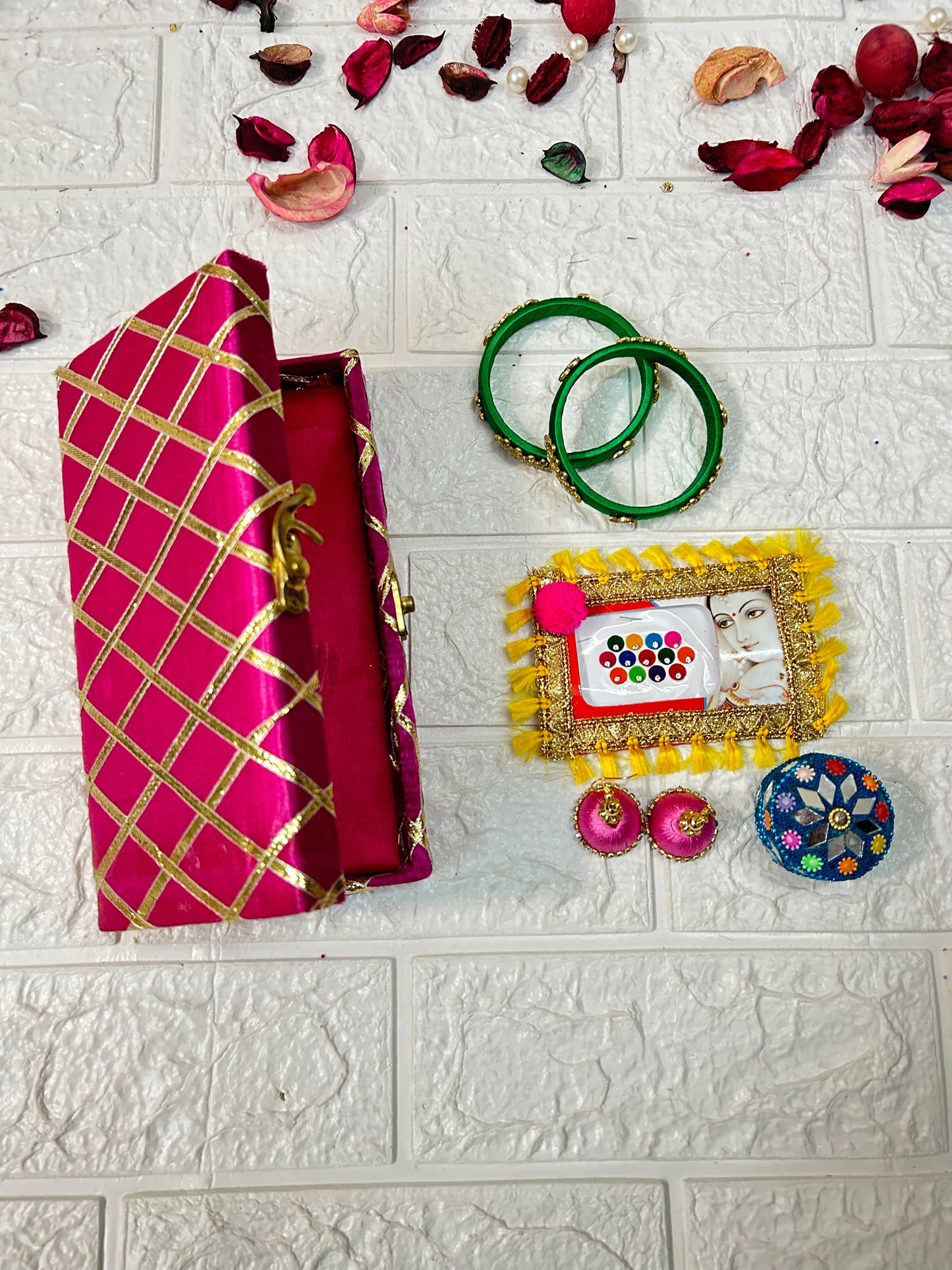 Shagun Box, Bangles, Bindi, Earrings, Sindoor Box Combo For Mehndi , Bridesmaid Gifts