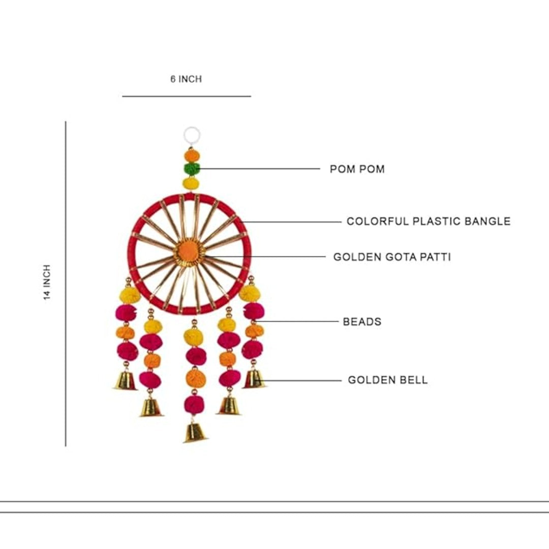 Multicolor Pom Pom Dream Catchers Wall Hangings Mehndi Decoration