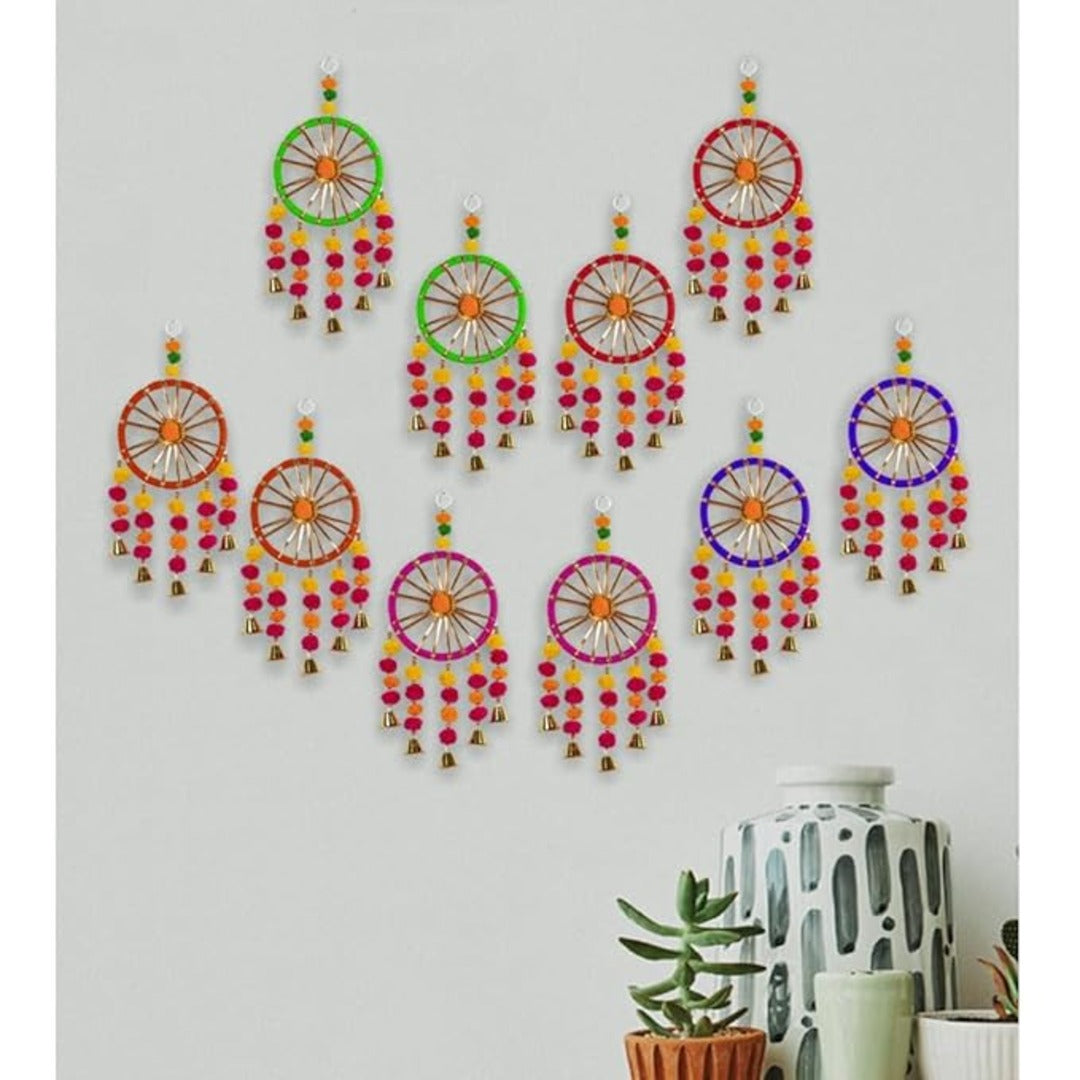 Multicolor Pom Pom Dream Catchers Wall Hangings Mehndi Decoration