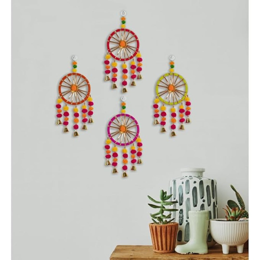 Multicolor Pom Pom Dream Catchers Wall Hangings Mehndi Decoration