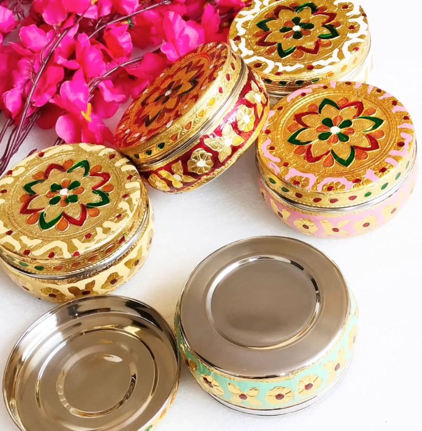 Meenakari Steel Sweet Box Wedding Gifts Housewarming Baby Shower Favors