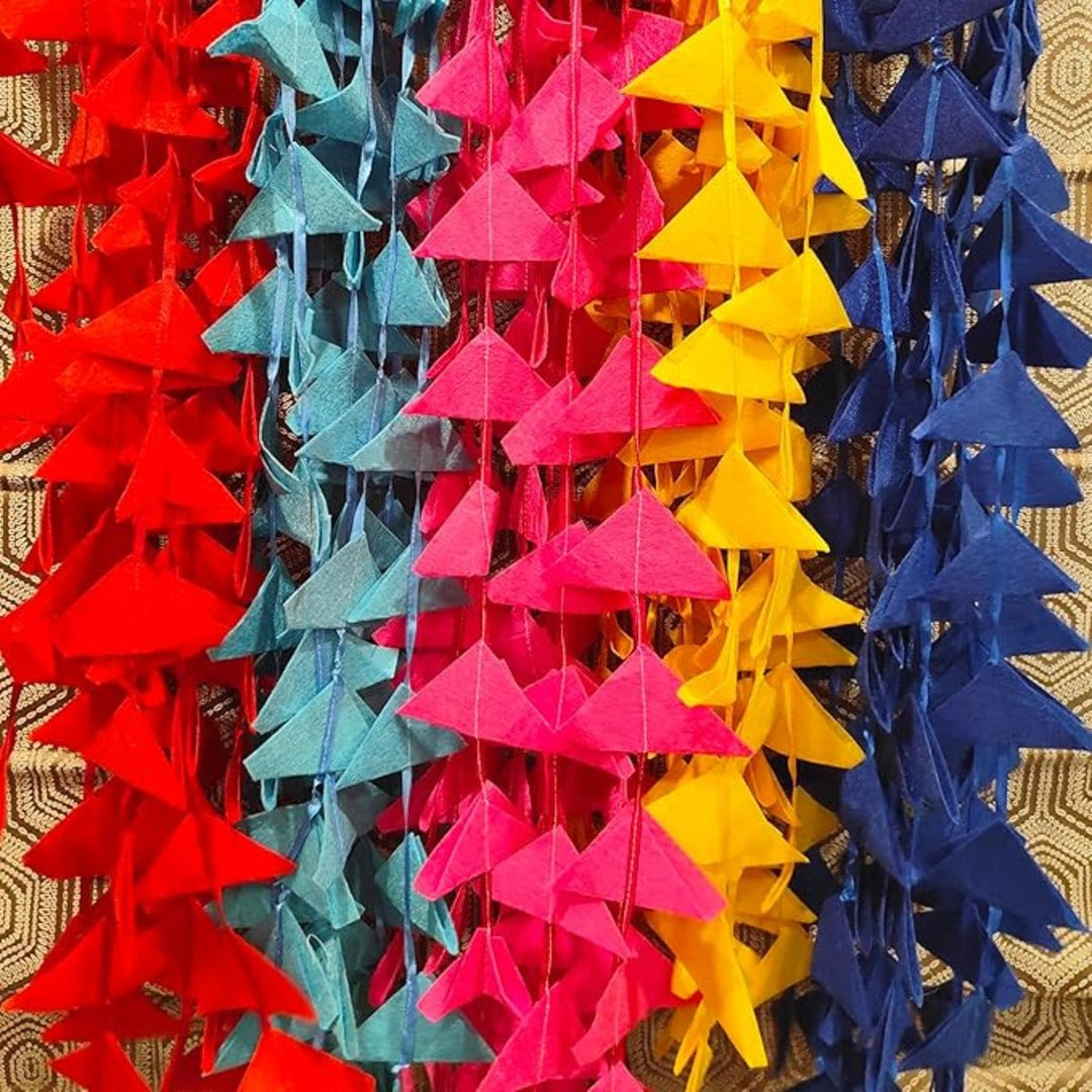 Multicolor Felt Paper Triangle Wall Hangings Mehndi Sangeet Event Decor Wedding Ceiling Decoration Wall Hanging Strings