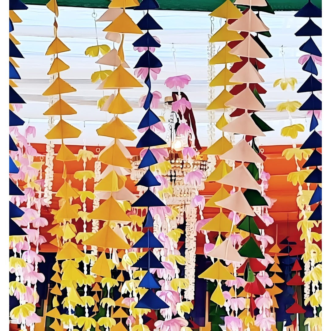 Multicolor Felt Paper Triangle Wall Hangings Mehndi Sangeet Event Decor Wedding Ceiling Decoration Wall Hanging Strings