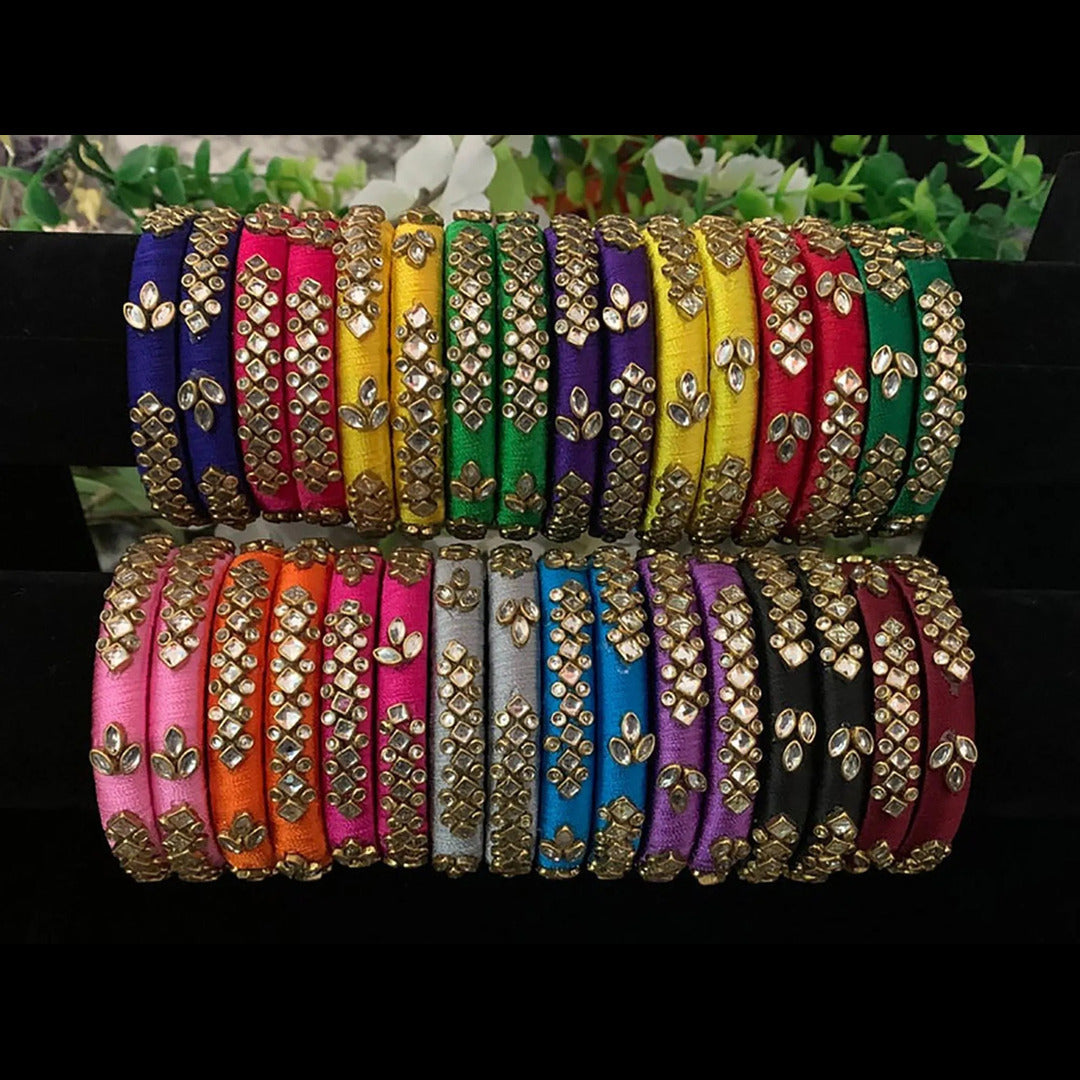 Multicolor Kundan Silk Thread Bangles Mehndi Gifts