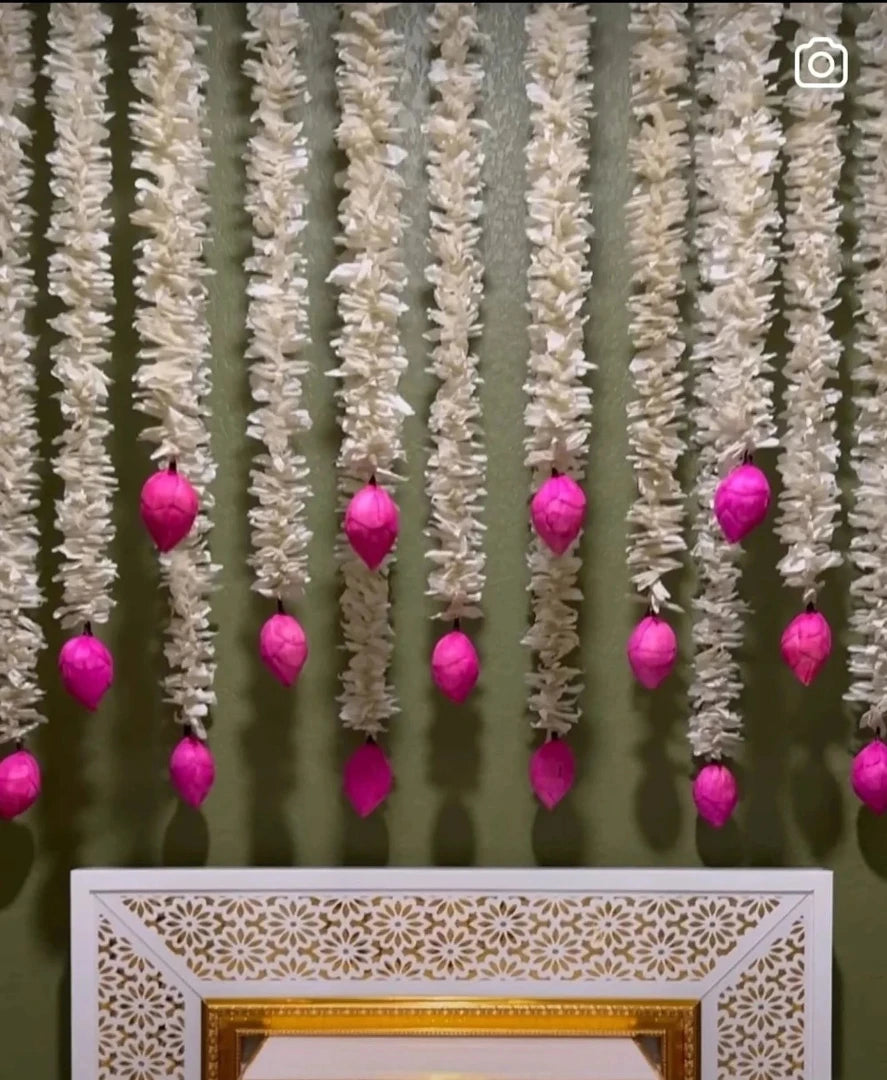 15 X Lotus Buds Jasmine String Garlands, Wedding Decor, Pooja Backdrop