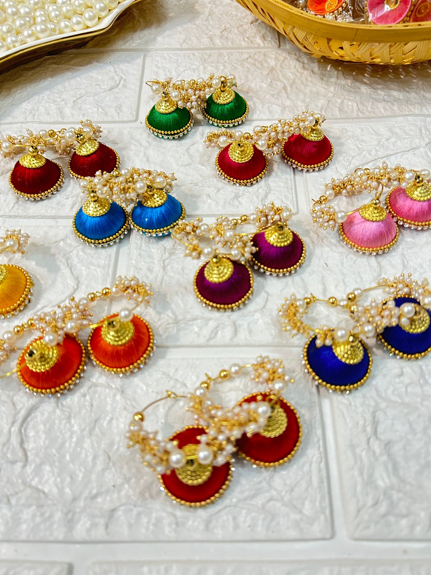 Silk Thread Jhumki Hoop Earrings Mehndi Favors, Sangeet Gift For Guests