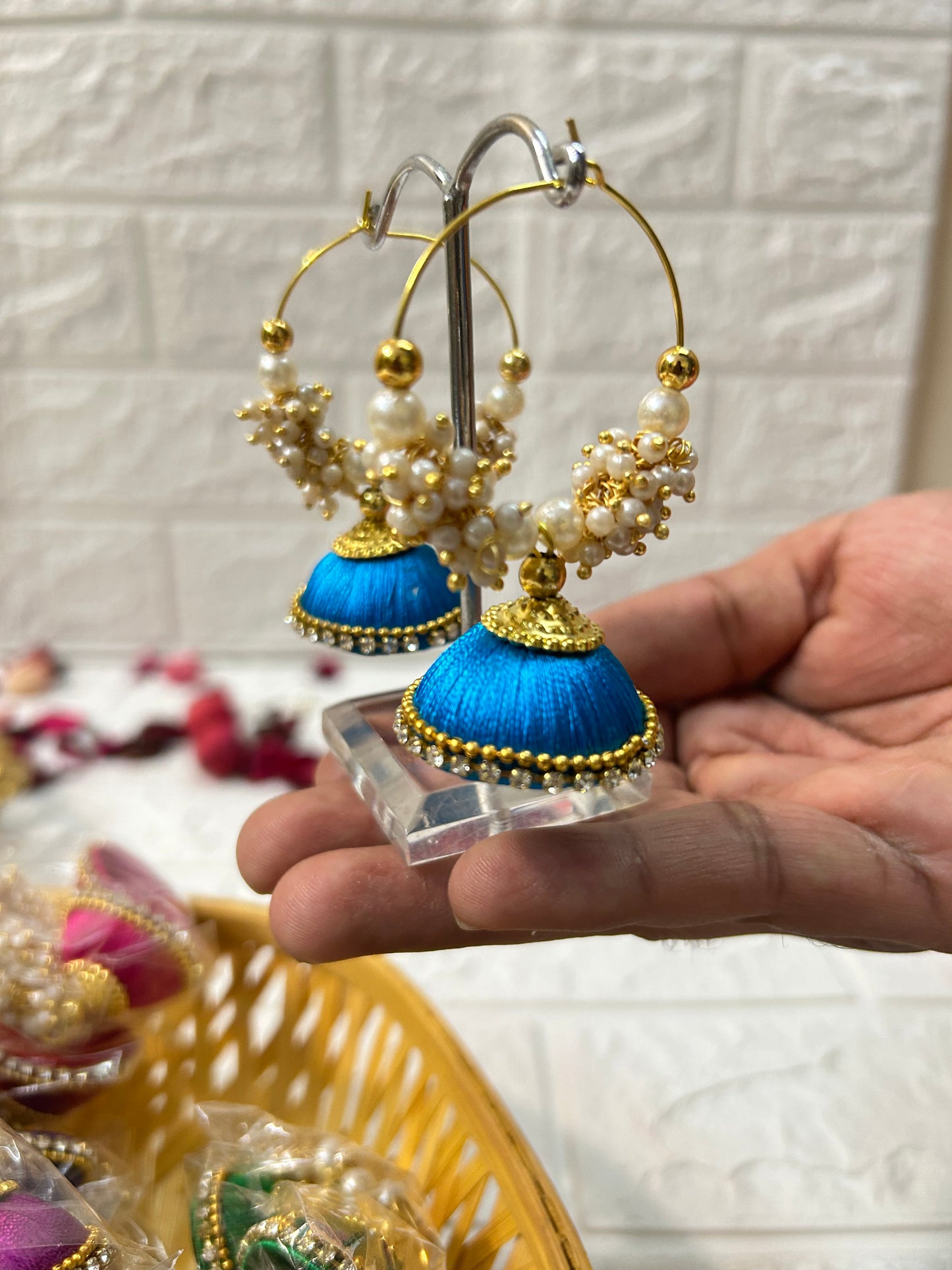 Silk Thread Jhumki Hoop Earrings Mehndi Favors, Sangeet Gift For Guests