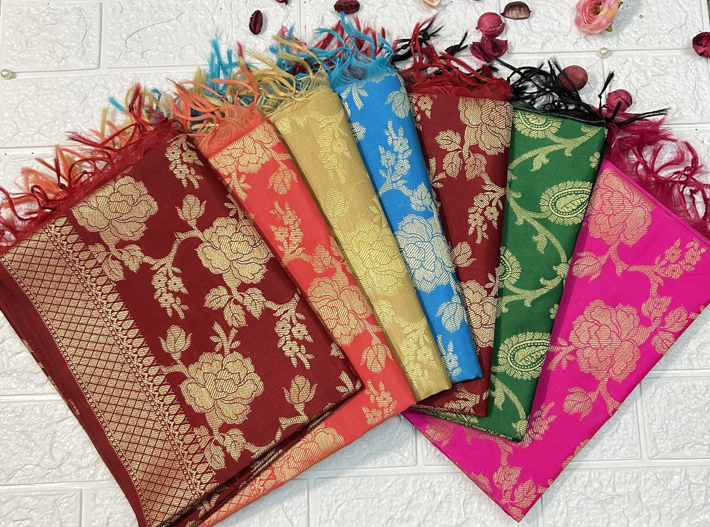 Colorful Banarasi Dupatta collection with floral and paisley patterns by DesiTohfa